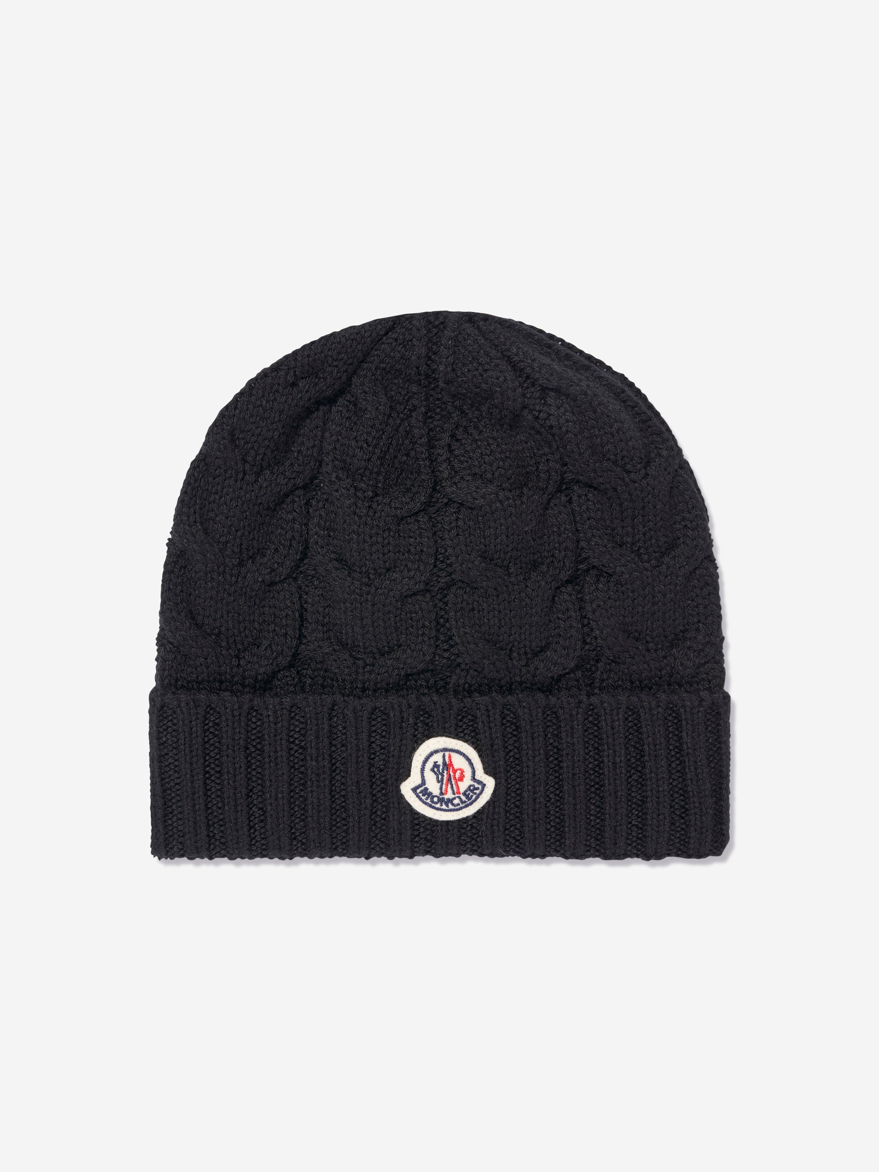 Moncler Enfant Boys Cable Knit Wool Beanie in Black Childsplay Clothing