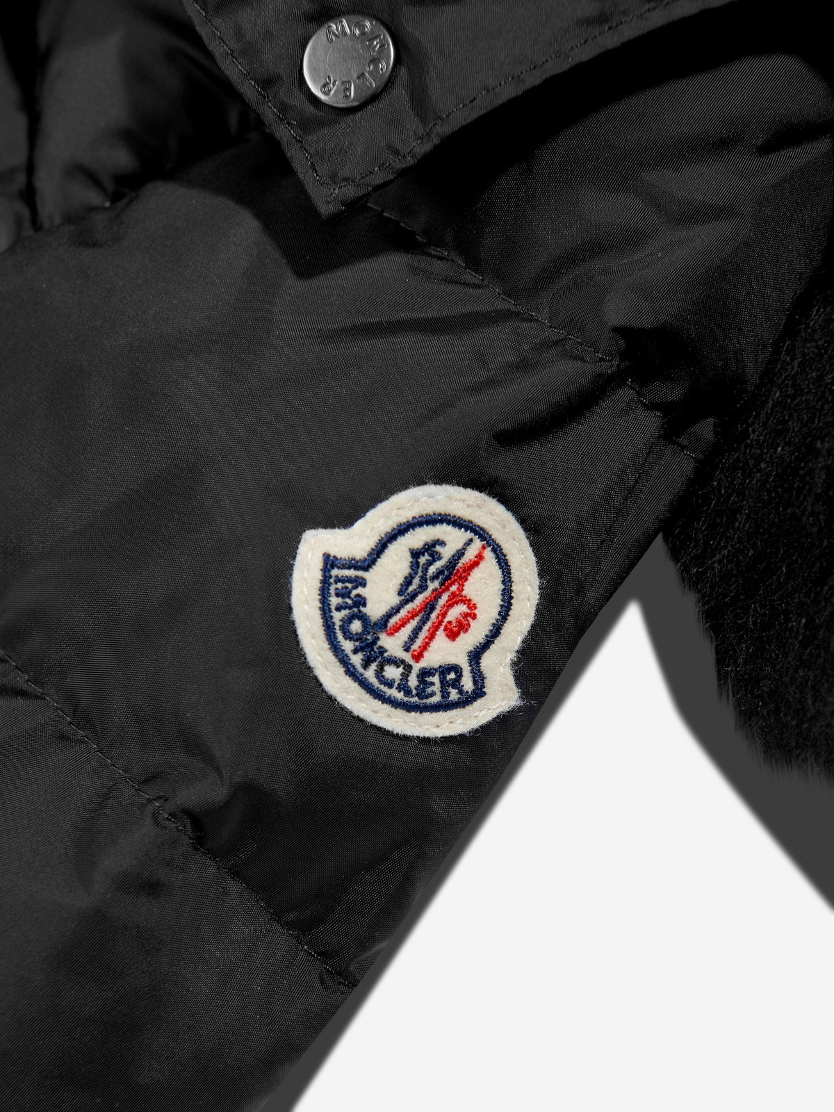 Moncler Enfant Girls Abelle Hooded Shearling Down Coat in Black 