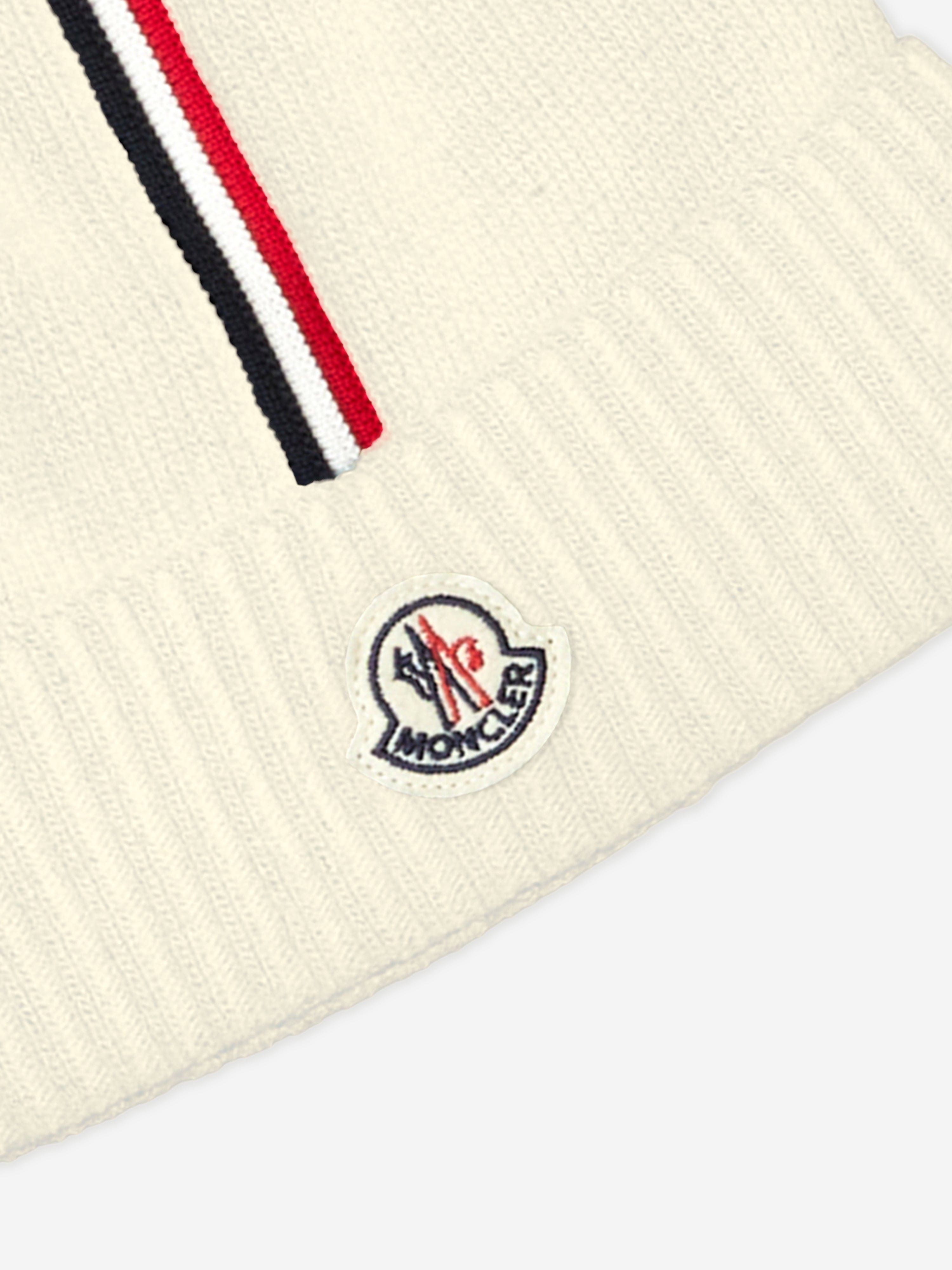 Moncler Enfant Kids Logo Beanie Hat in Ivory | Childsplay Clothing
