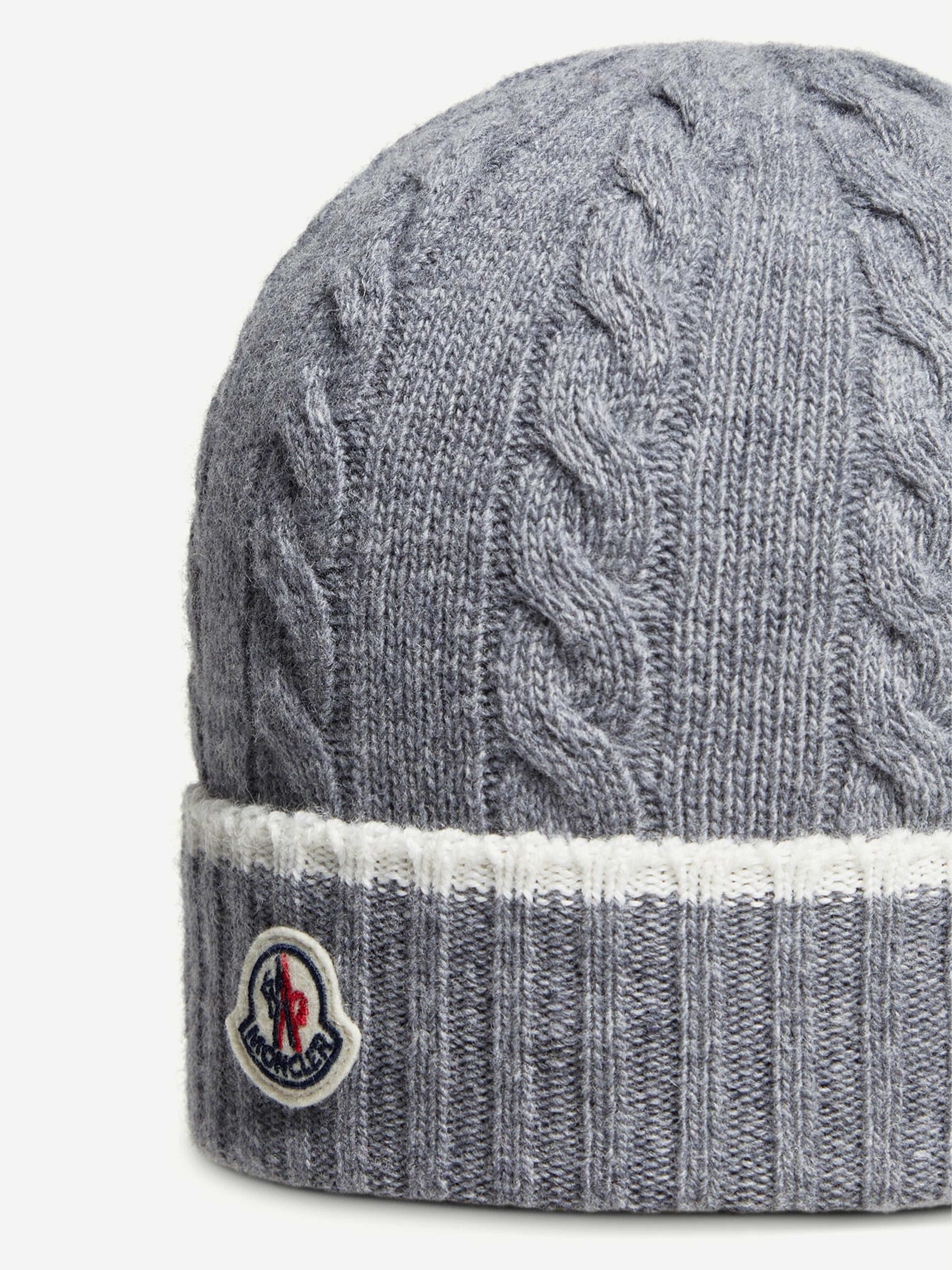 Moncler Enfant Kids Cable Knit Beanie Hat in Grey | Childsplay