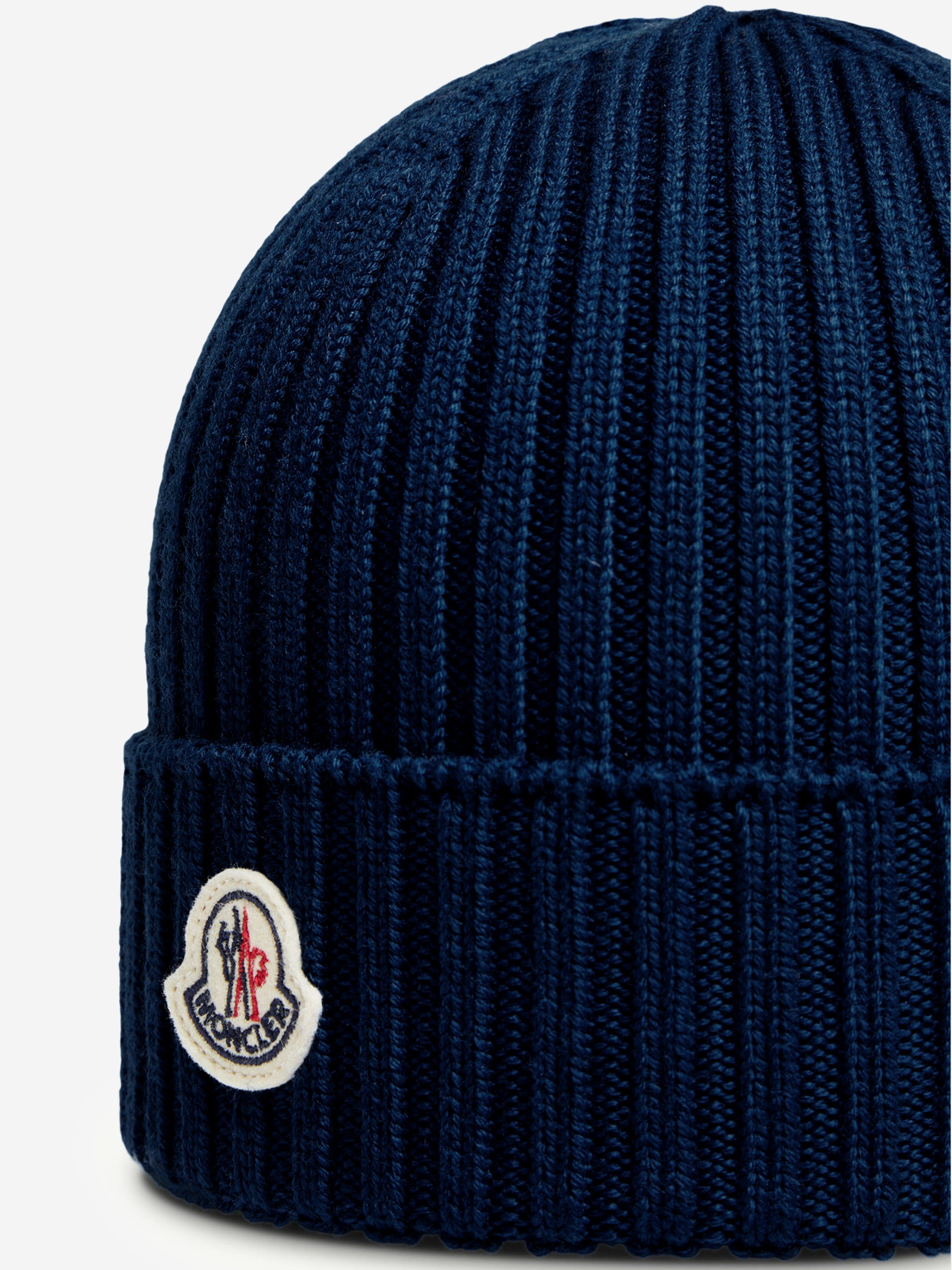 Moncler Enfant Kids Wool Knit Beanie Hat in Navy | Childsplay Clothing