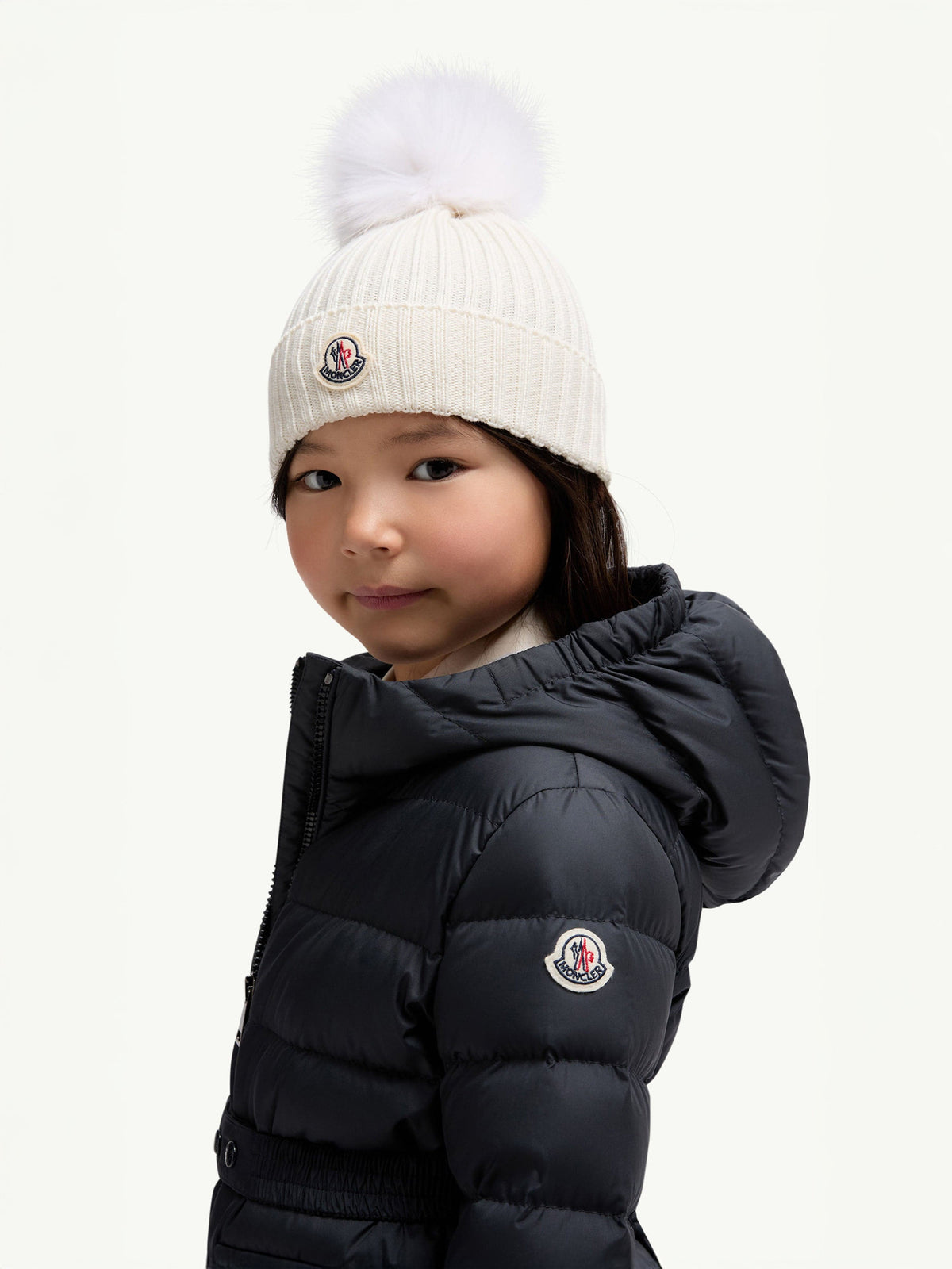 Moncler Ivory Knit Beanie with Pom-Pom Moncler - Ivory Rhinestone & Fur Pom Pom Hat | Mitchell Stores main image 4