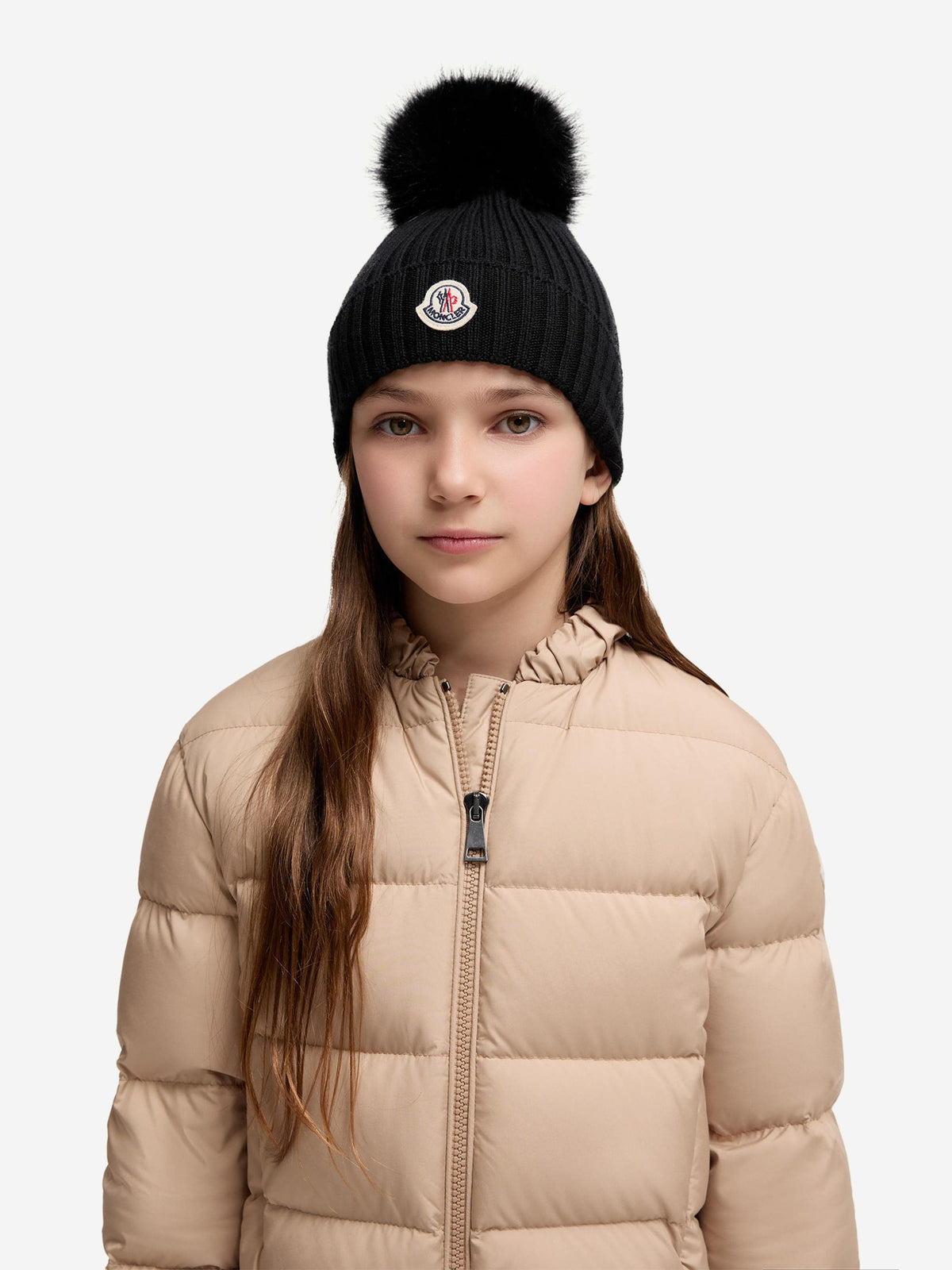 Moncler Enfant Girls Knitted Pom Pom Hat in Black 