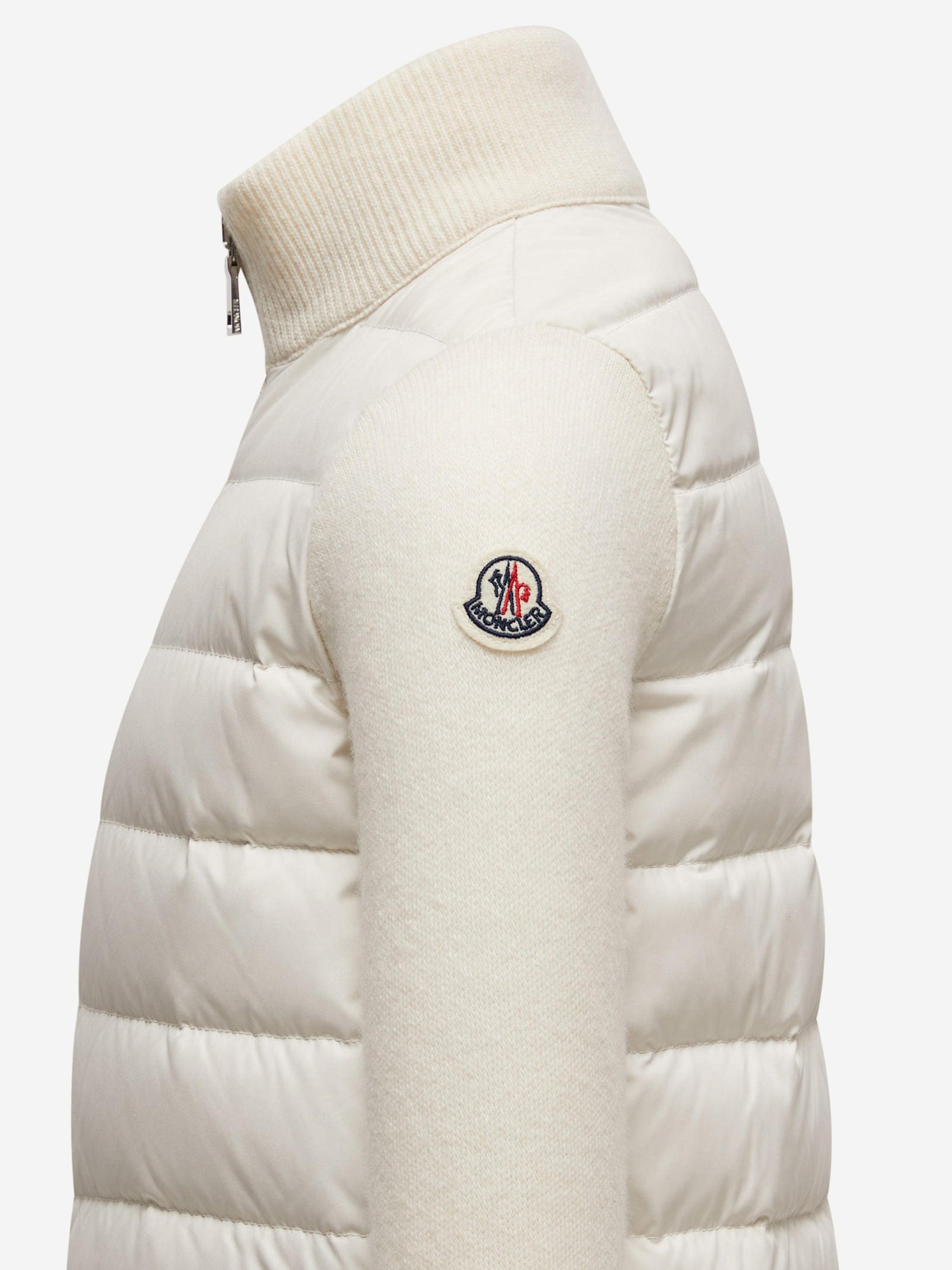 Moncler Enfant Girls Down Padded Zip Up Cardigan in Ivory