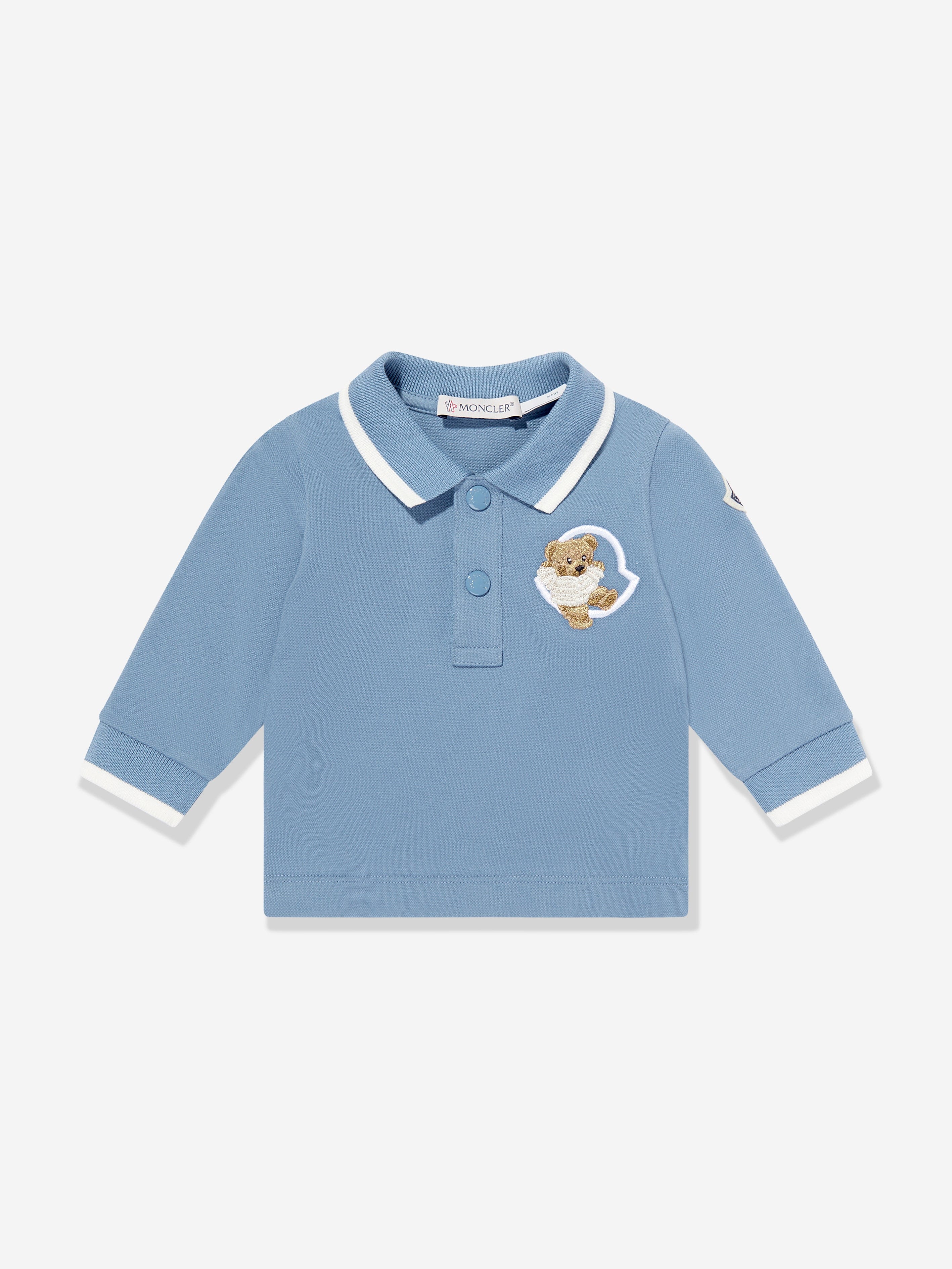 Baby Boys Long Sleeve Bear Polo Shirt in Blue