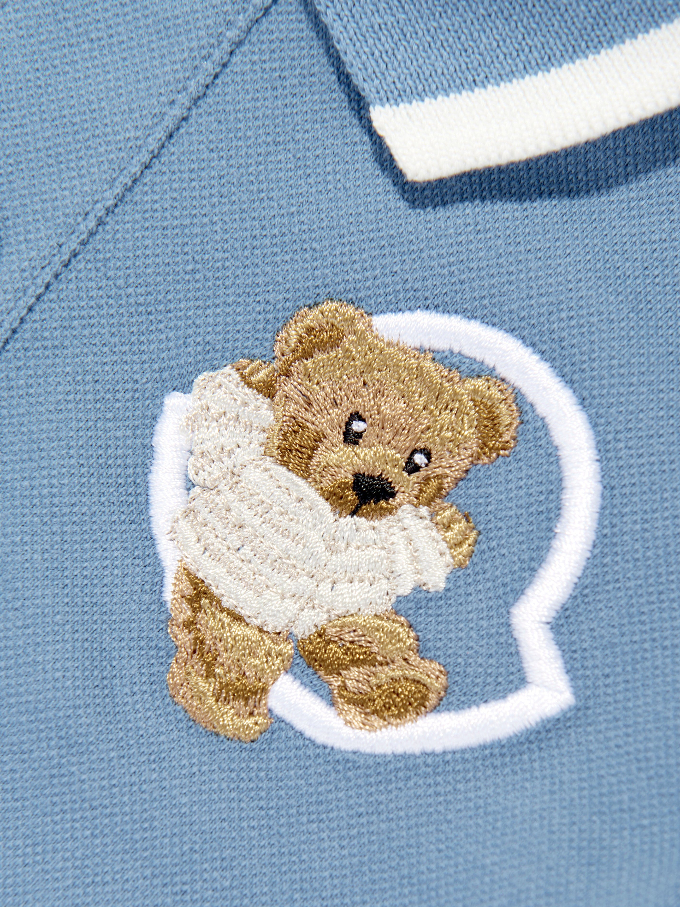 Baby Boys Long Sleeve Bear Polo Shirt in Blue