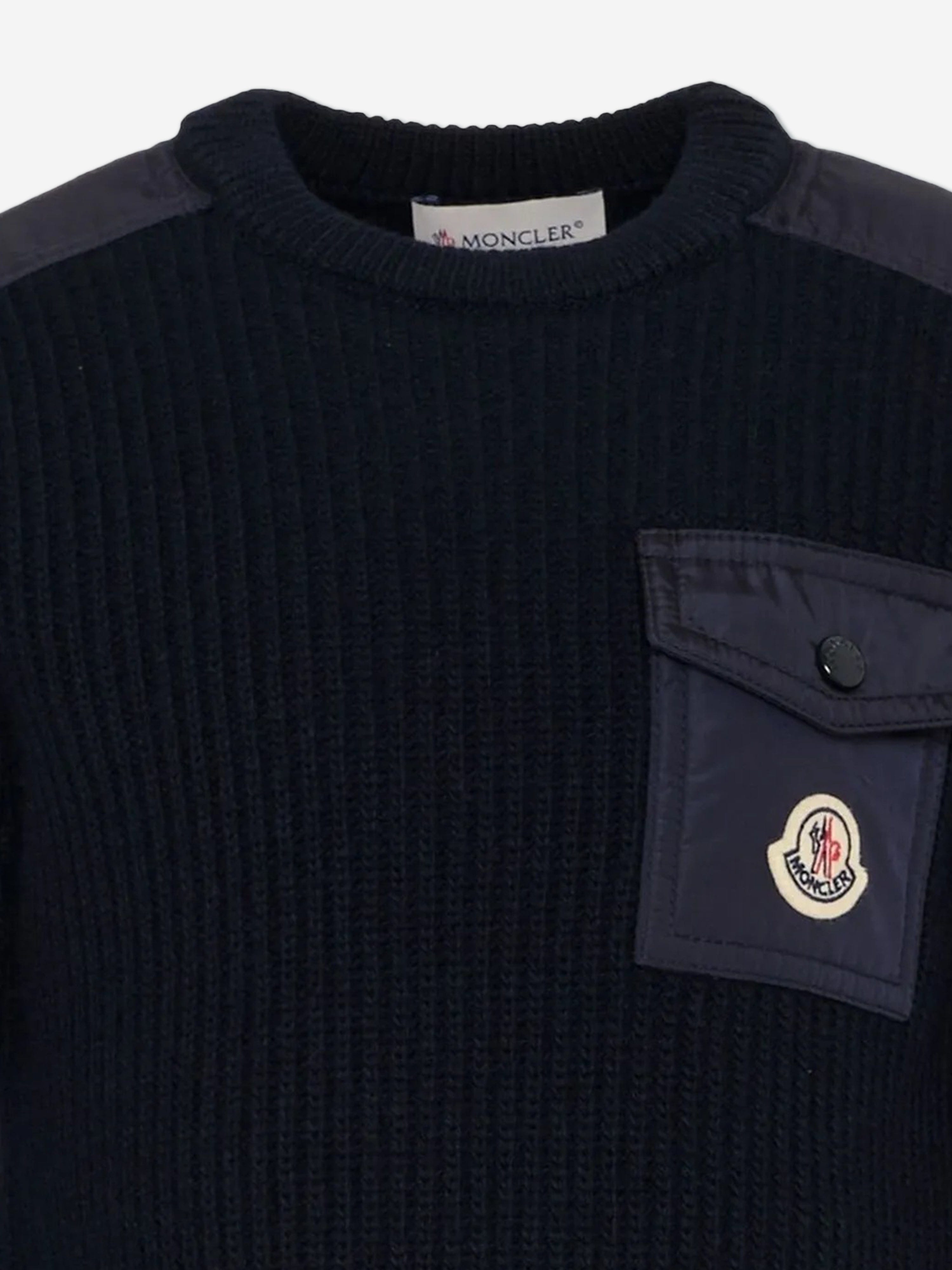 Moncler Enfant Boys Wool Logo Pocket Jumper in Navy | Childsplay