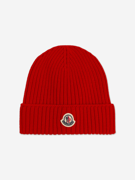 Moncler Enfant Boys Wool Knit Beanie Hat in Red | Childsplay Clothing