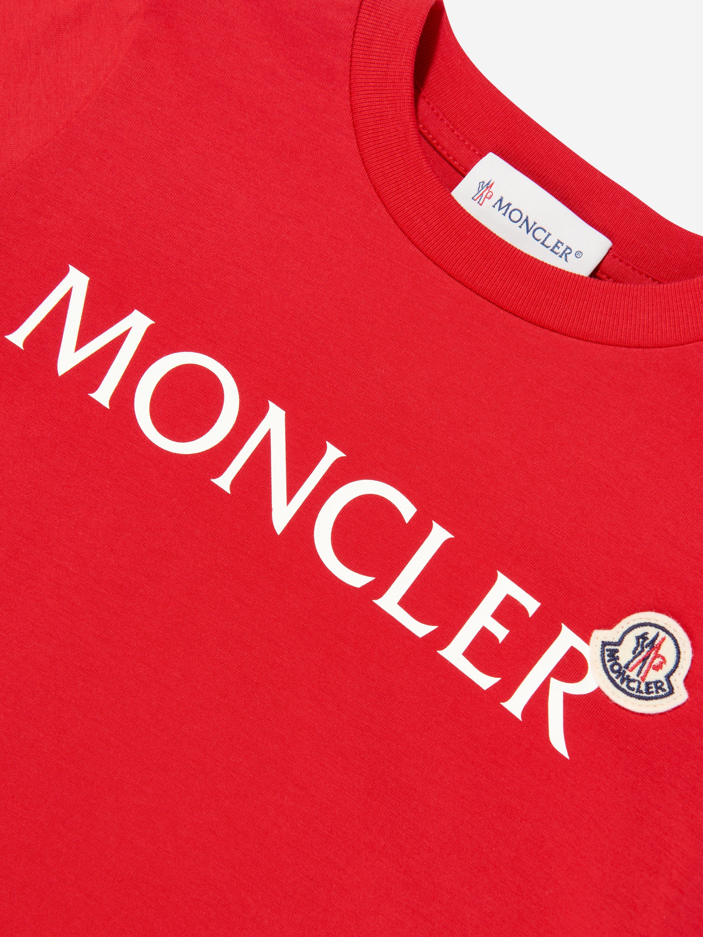 Moncler Enfant Boys Cotton Logo T-Shirt in Red | Childsplay Clothing