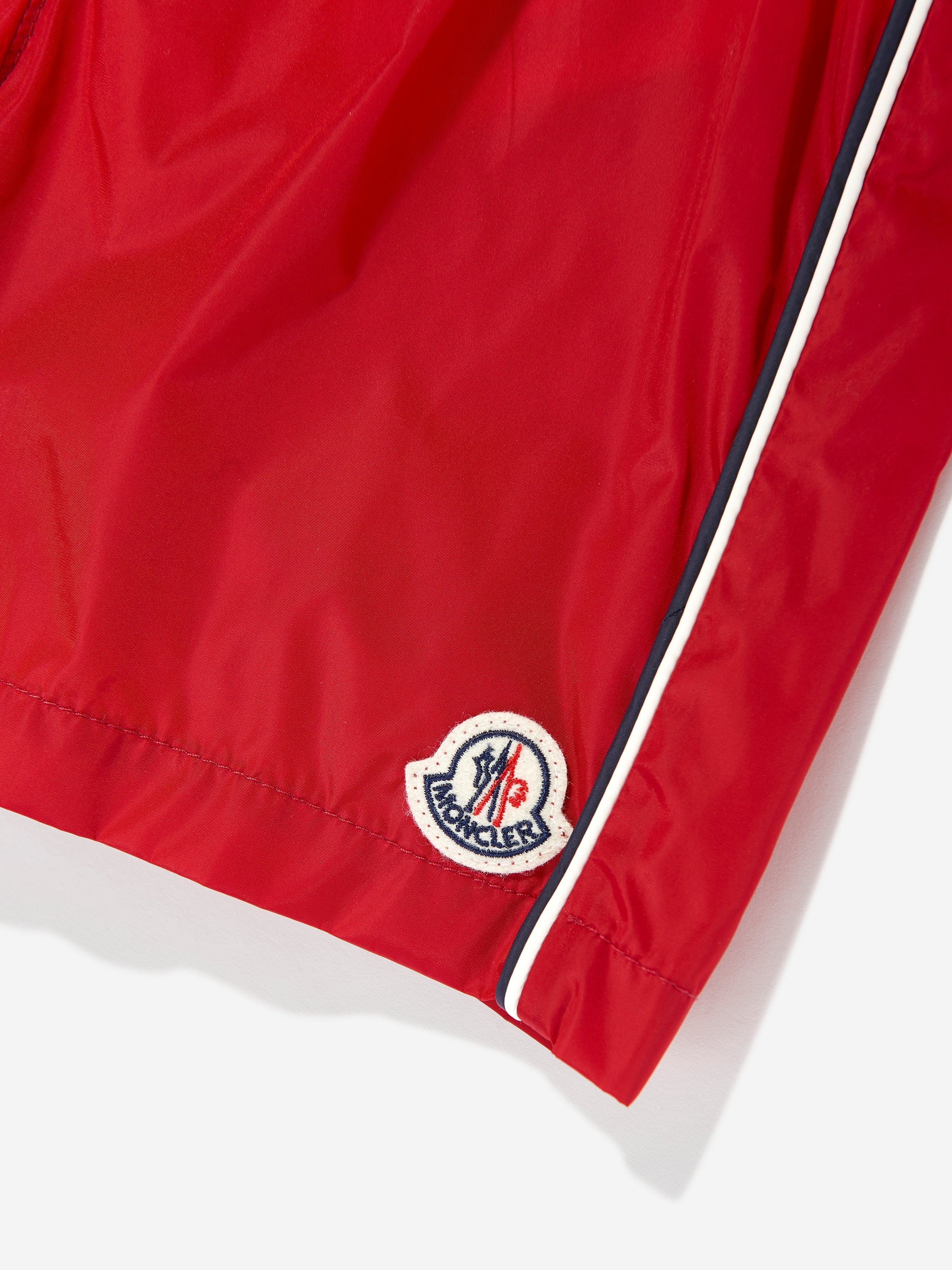 Moncler Enfant Boys Logo Swim Shorts in Red | Childsplay Clothing