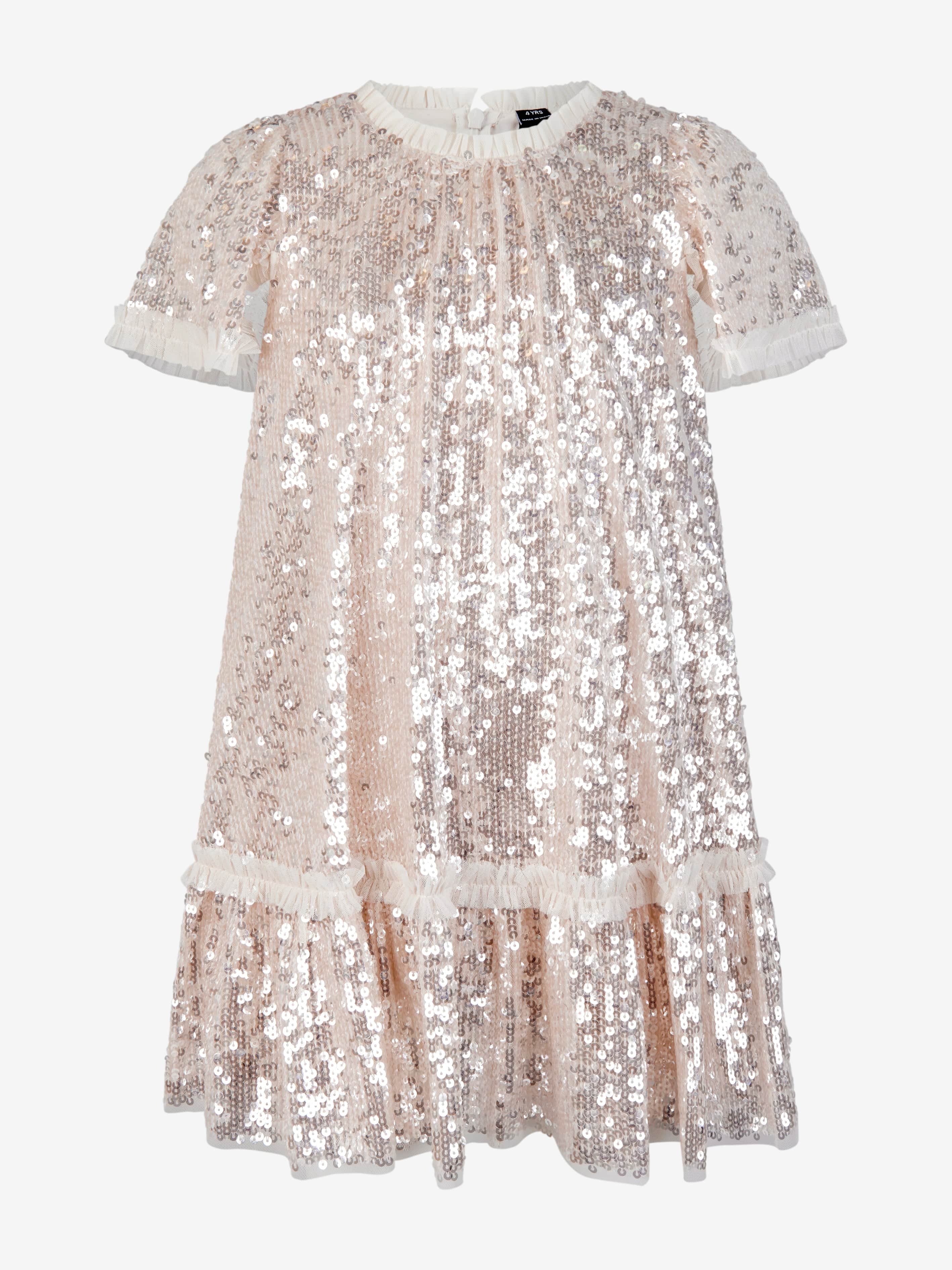 Needle & Thread Girls Mila Gloss Dress in Cream 8Y