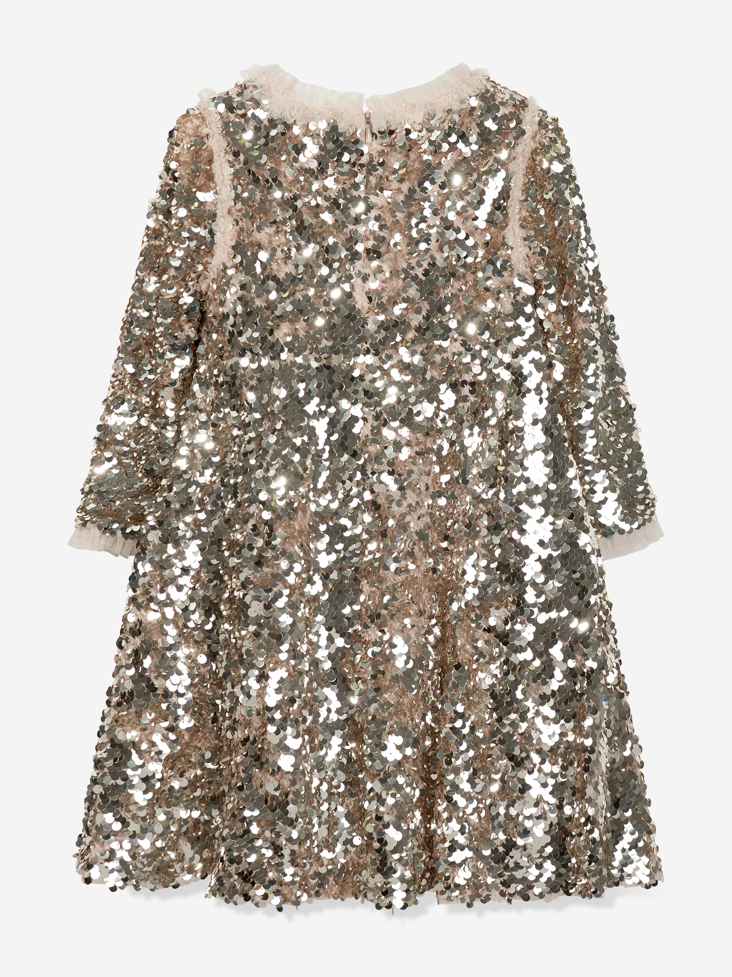Needle & Thread Girls Hallie Sequin Dress in Gold 3 Yrs
