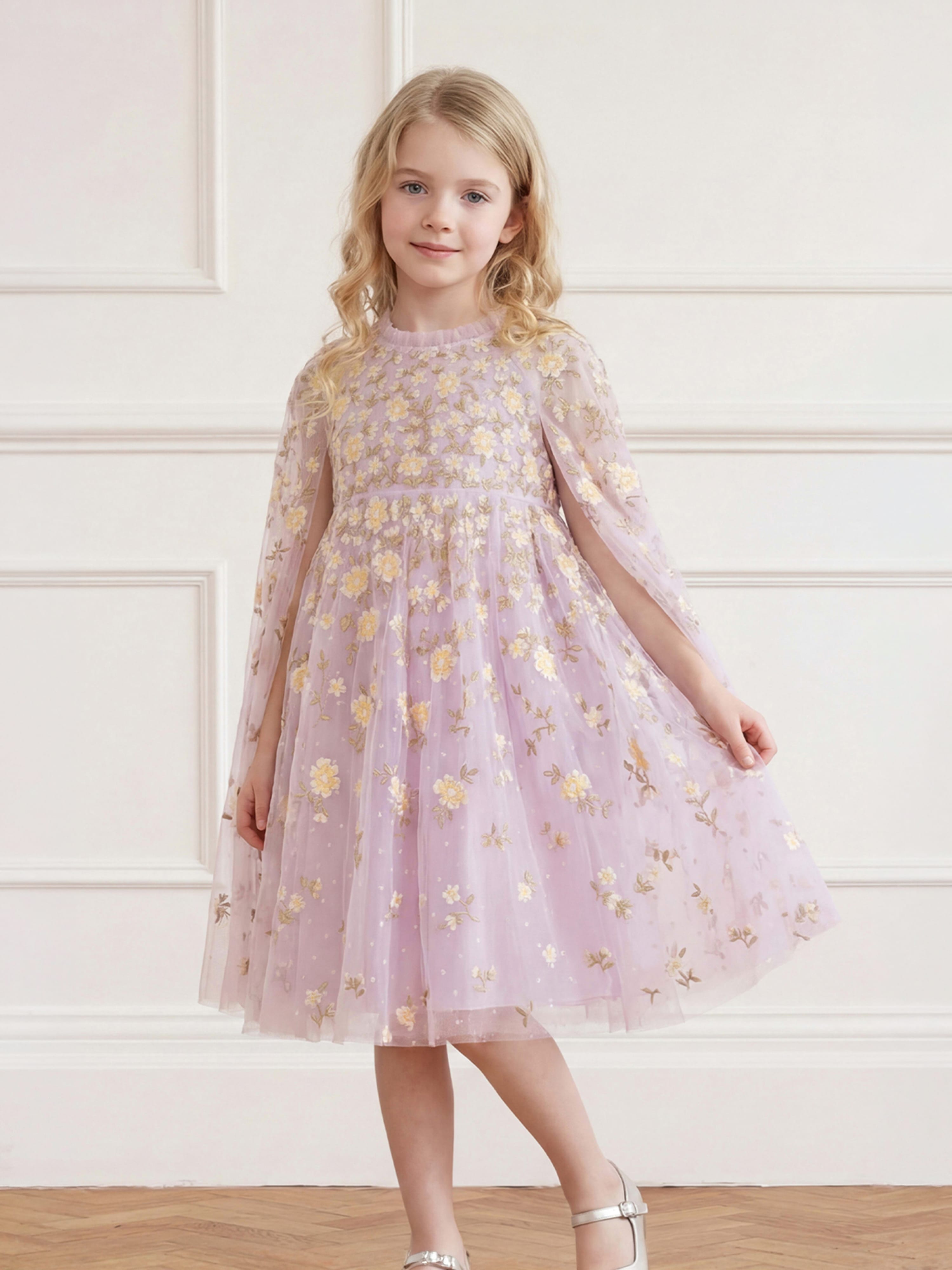 powder purple dress Amara Round Neck Ruffle Gown
