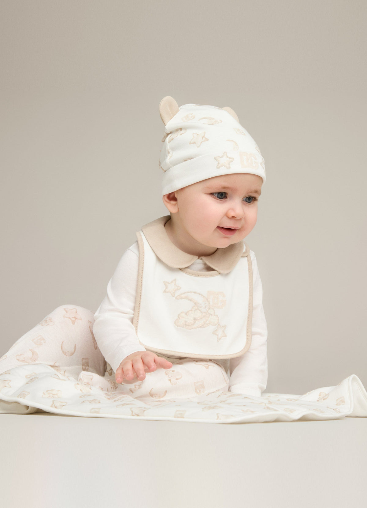 Dolce & Gabbana Baby Embroidered Logo Babygrow Set in Ivory 