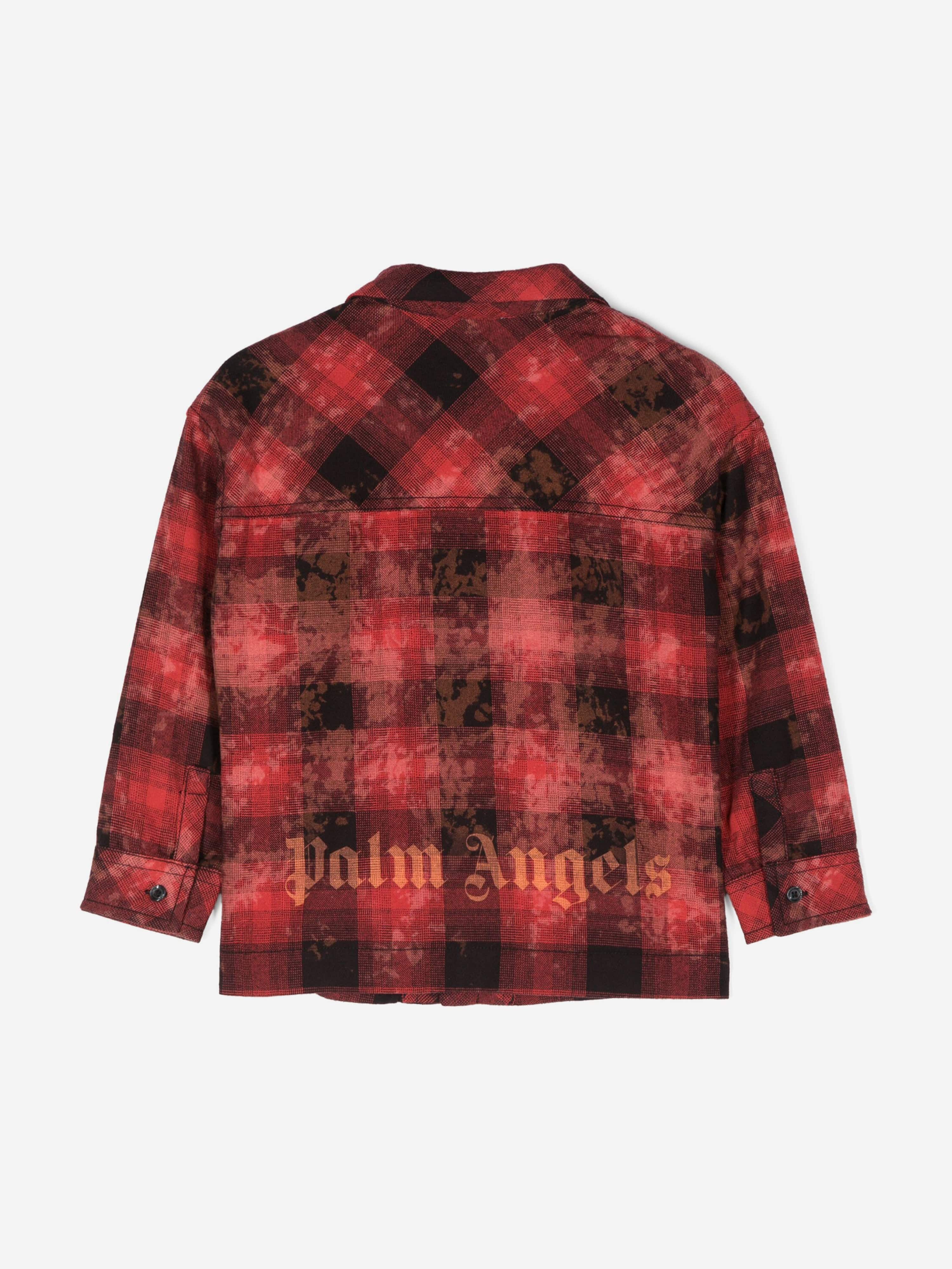 Palm Angels Boys Bleach Flannel Overshirt in Red | Childsplay Clothing