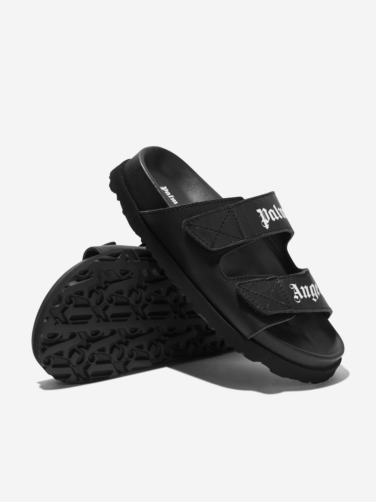 Palm Angels Kids Black Quilted Strap Slide Sandals Palm Angels Black Logo Sliders | Junior Couture USA main image 3