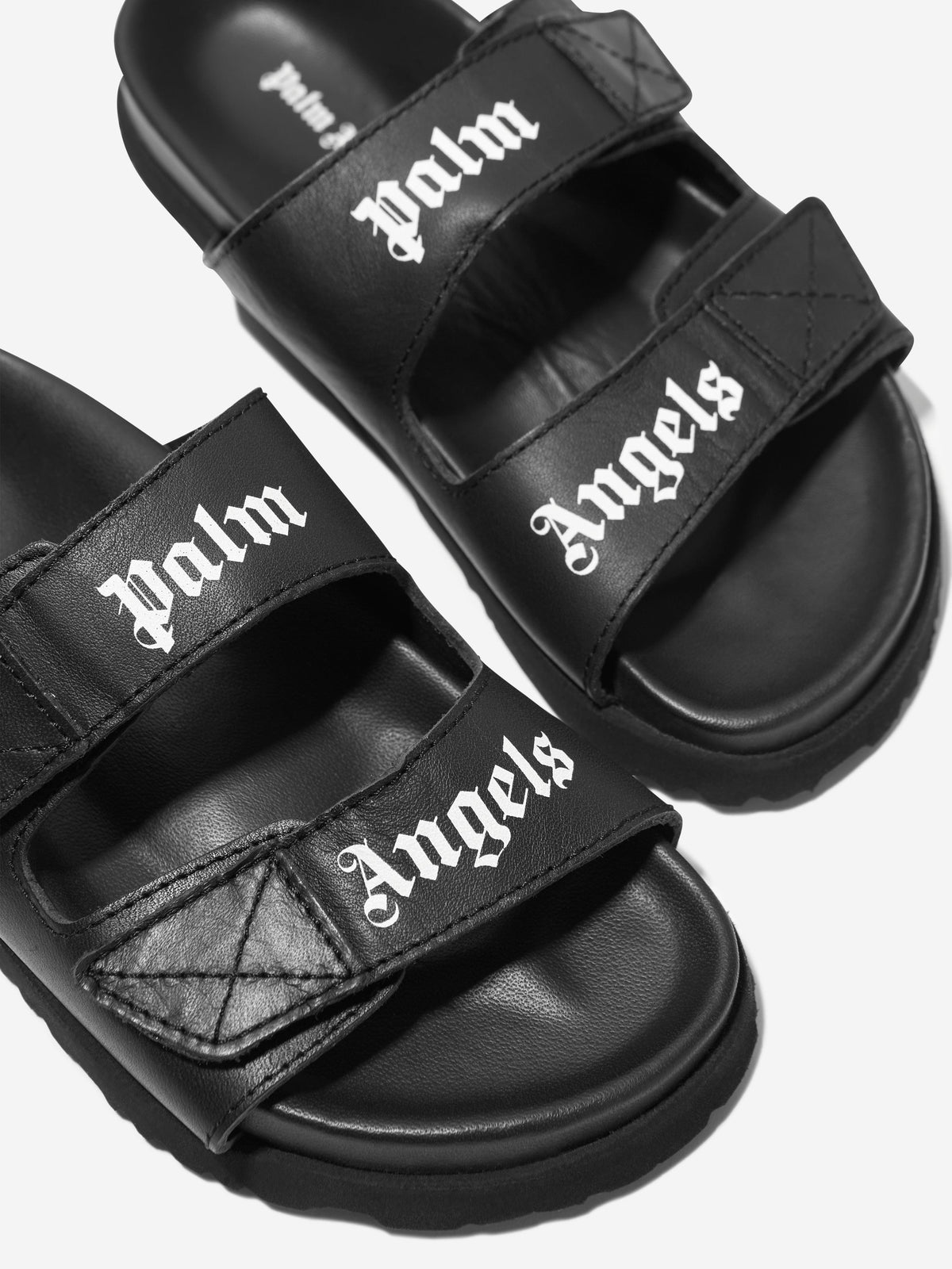 Palm Angels Kids Black Quilted Strap Slide Sandals Palm Angels Black Logo Sliders | Junior Couture USA main image 4