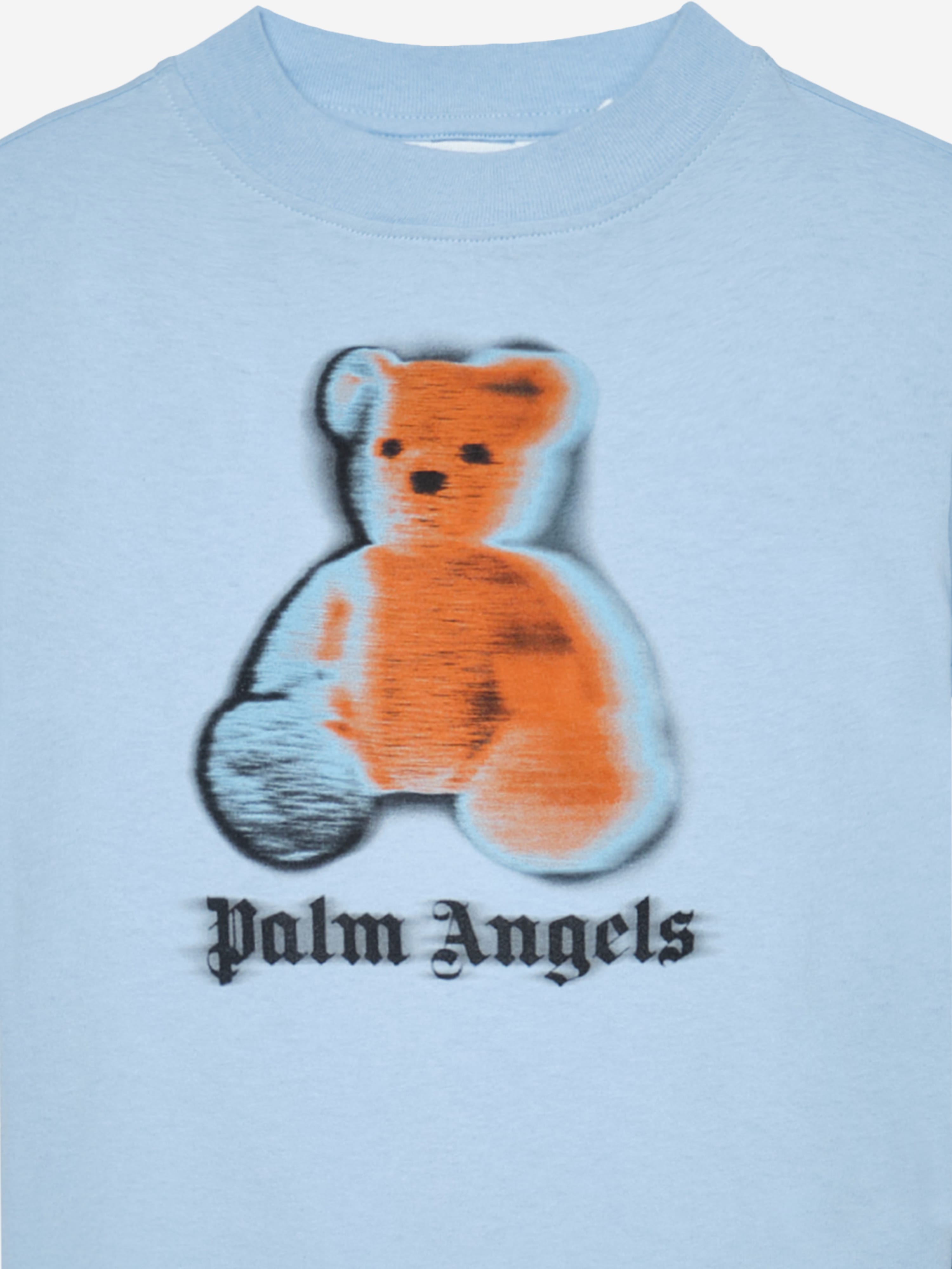 Palm Angels Boys Blurred Bear Regular T-Shirt in Blue | Childsplay