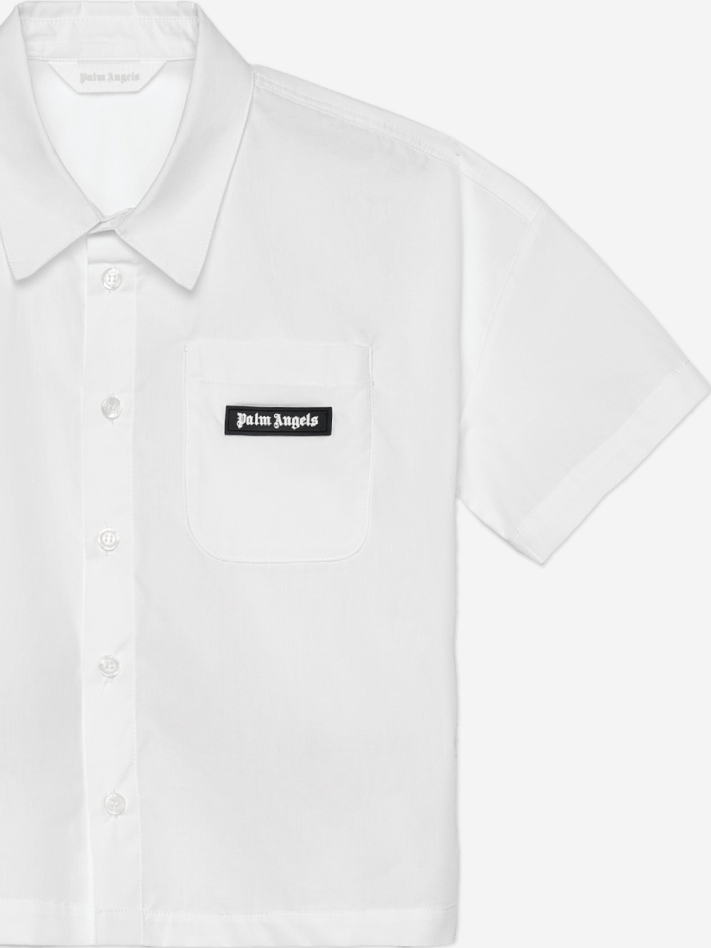 palm angels dress shirt Palm Angels Curved Logo Short-Sleeve Shirt Off White