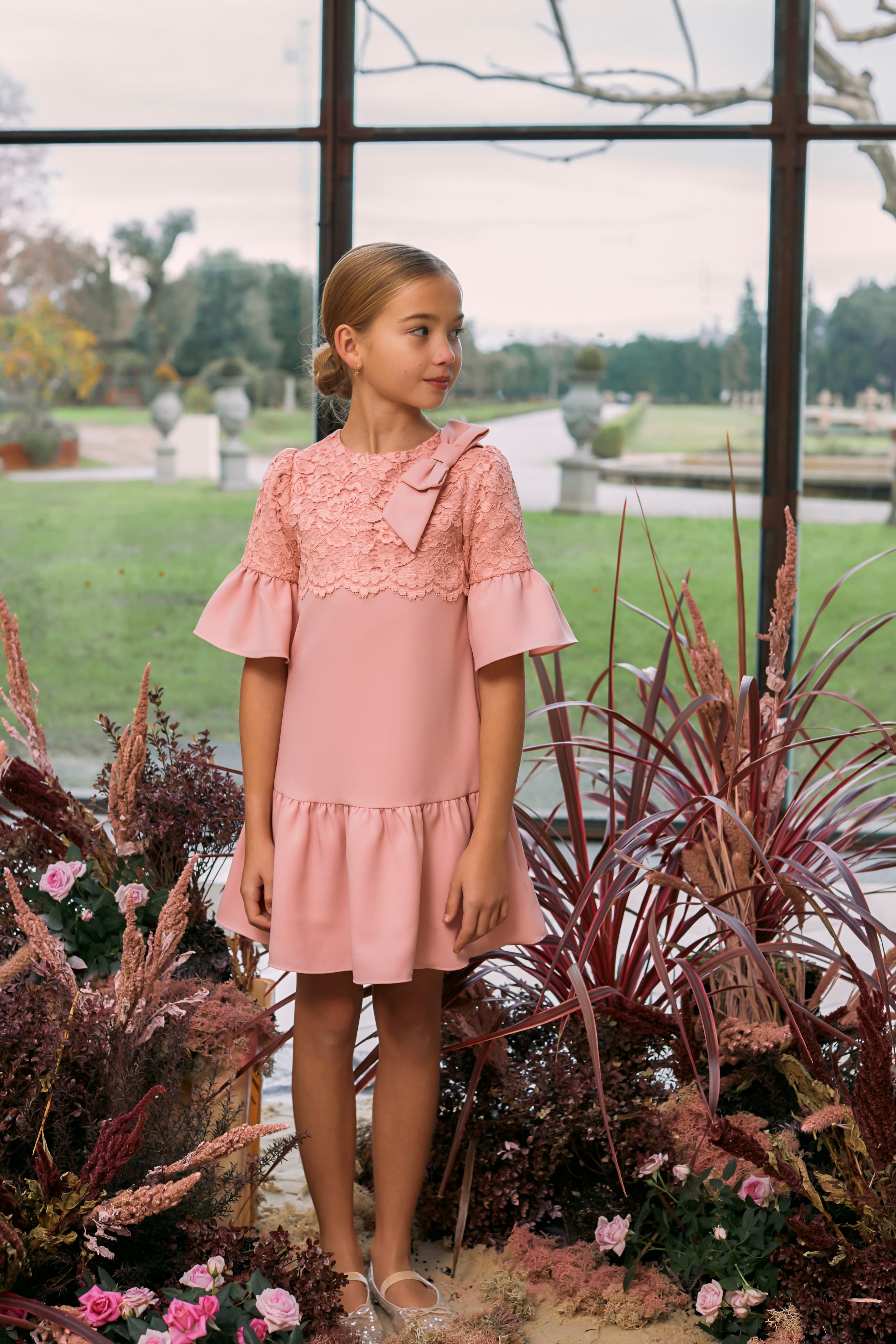 Patachou Girls Crepe and Lace Dress in Pink | Childsplay Clothing Patachou Girls Crepe and Lace Dress in Pink | Childsplay Clothing