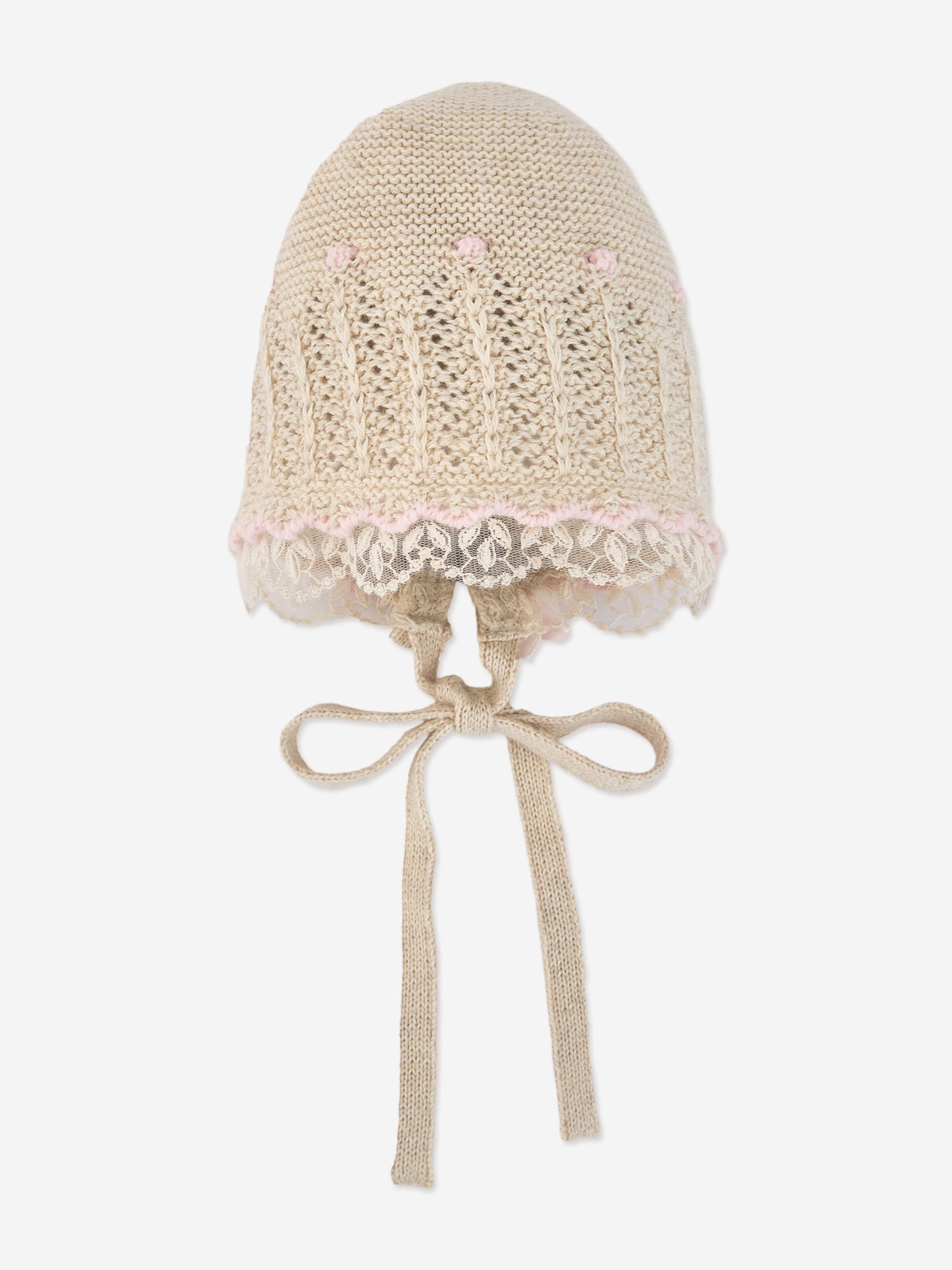 Paz Rodriguez Baby Girls Knitted Bonnet in Beige Childsplay Clothing