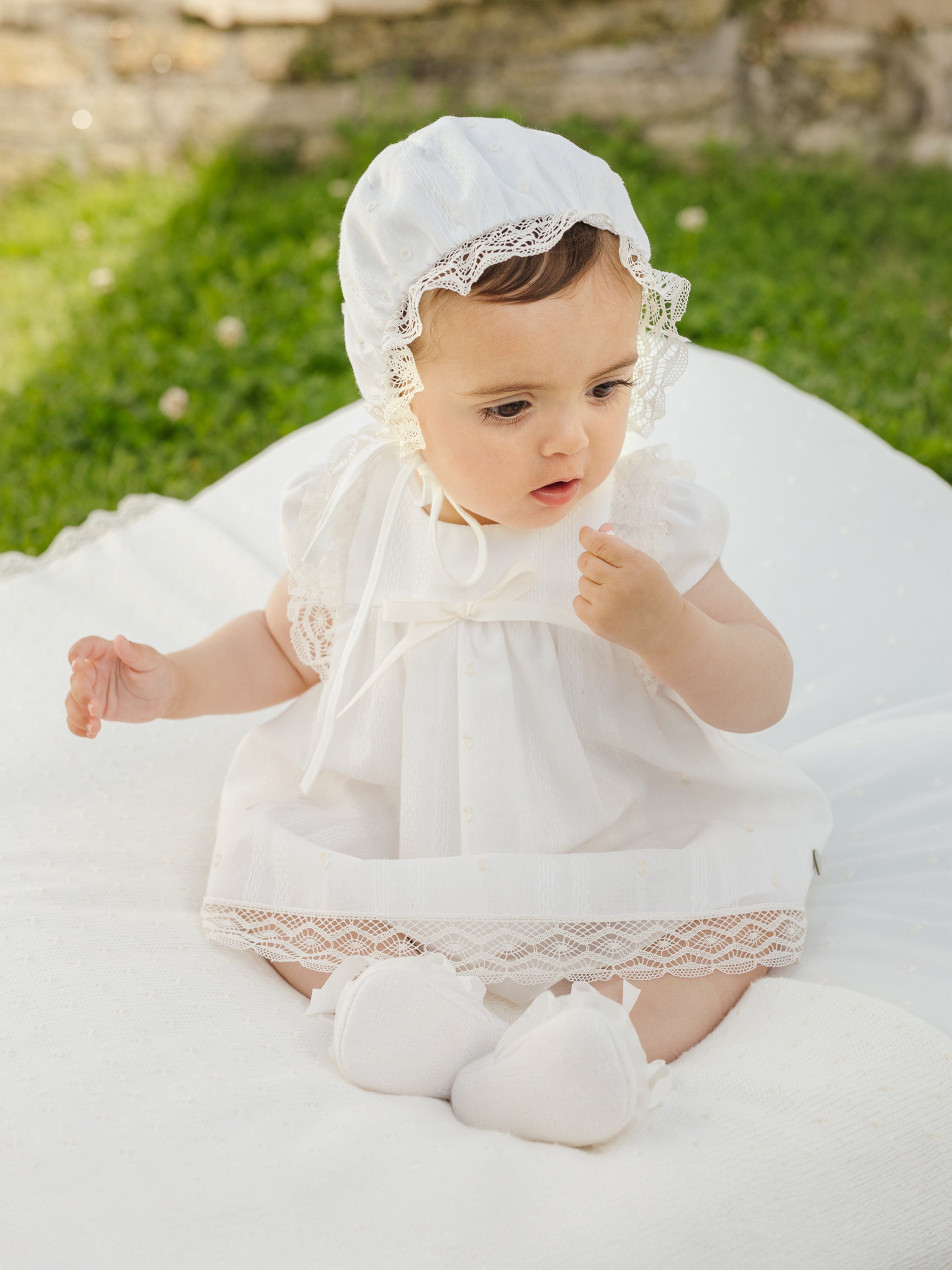 Paz Rodriguez Baby Girls Lace Trim Ceremony Dress in Ivory