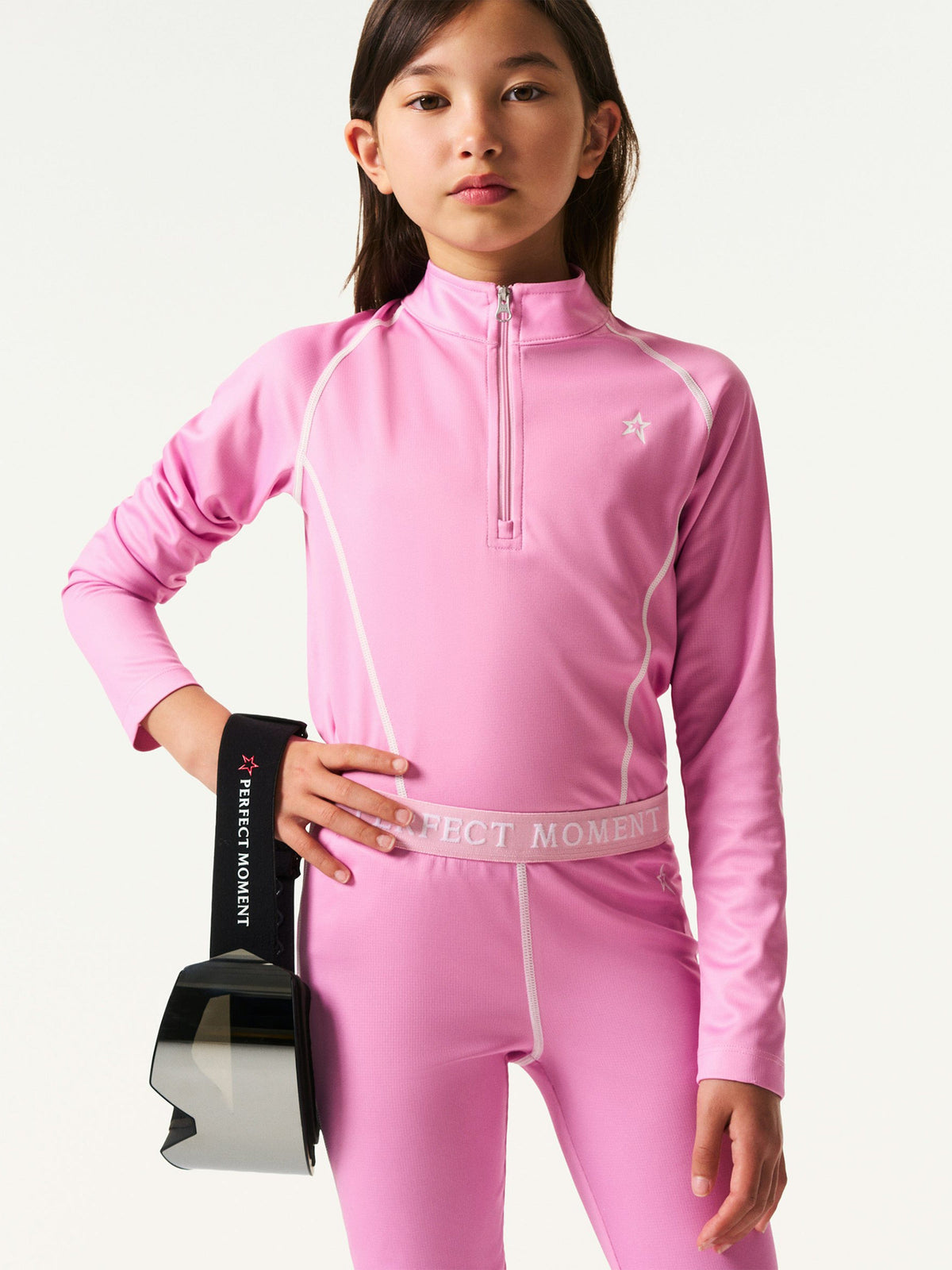 Perfect Moment Girls Thermal Half Zip Top in Pink | Childsplay 