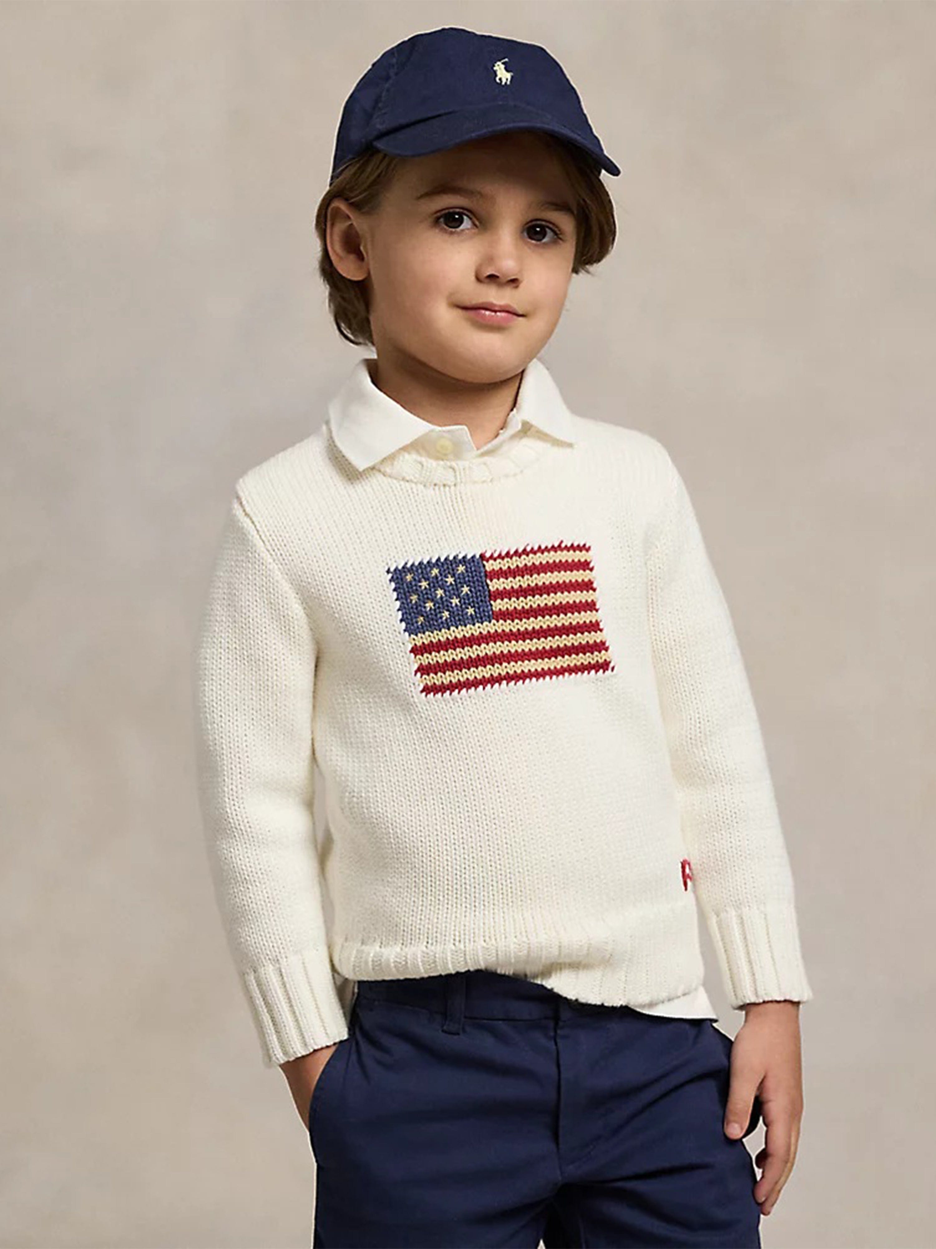 Ralph Lauren Boys Cotton Knit Flag Jumper in Ivory | Childsplay