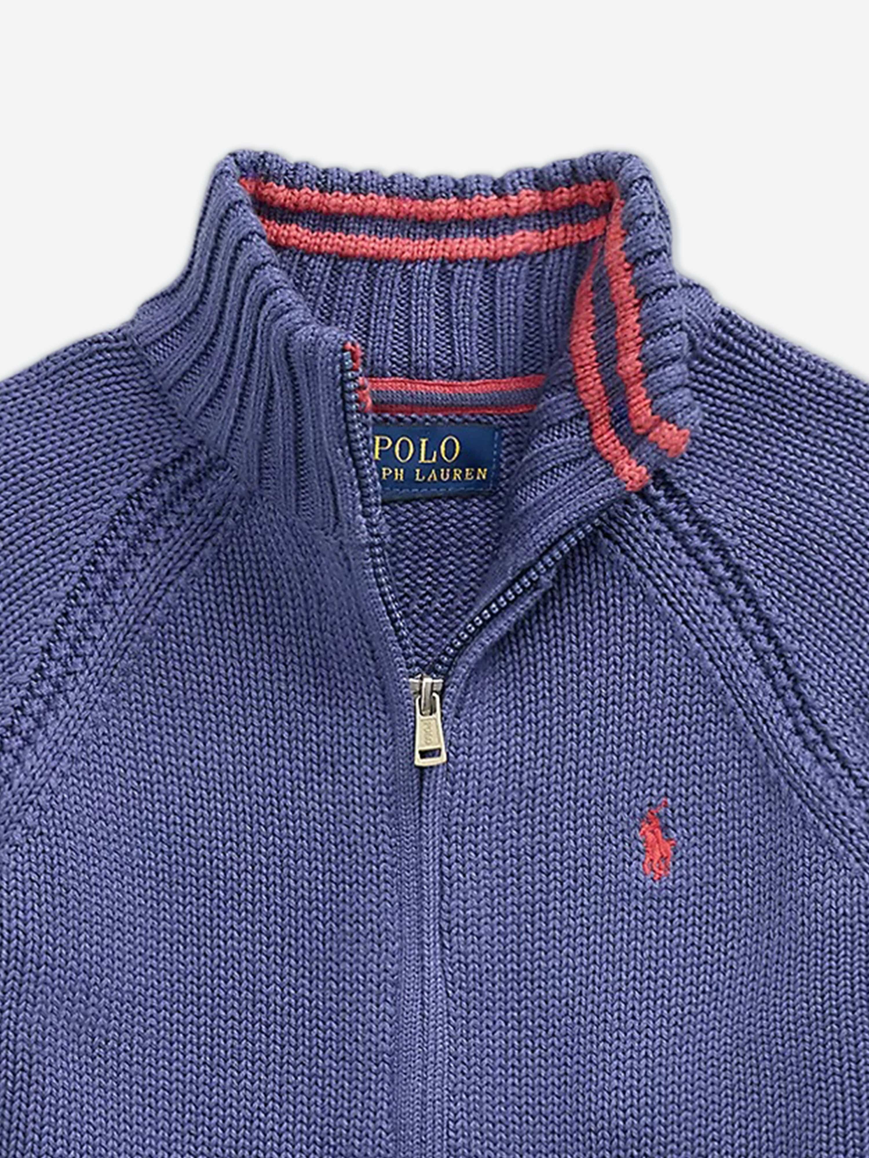 Ralph Lauren Boys Cotton Knit Zip Up Top in Blue | Childsplay Clothing