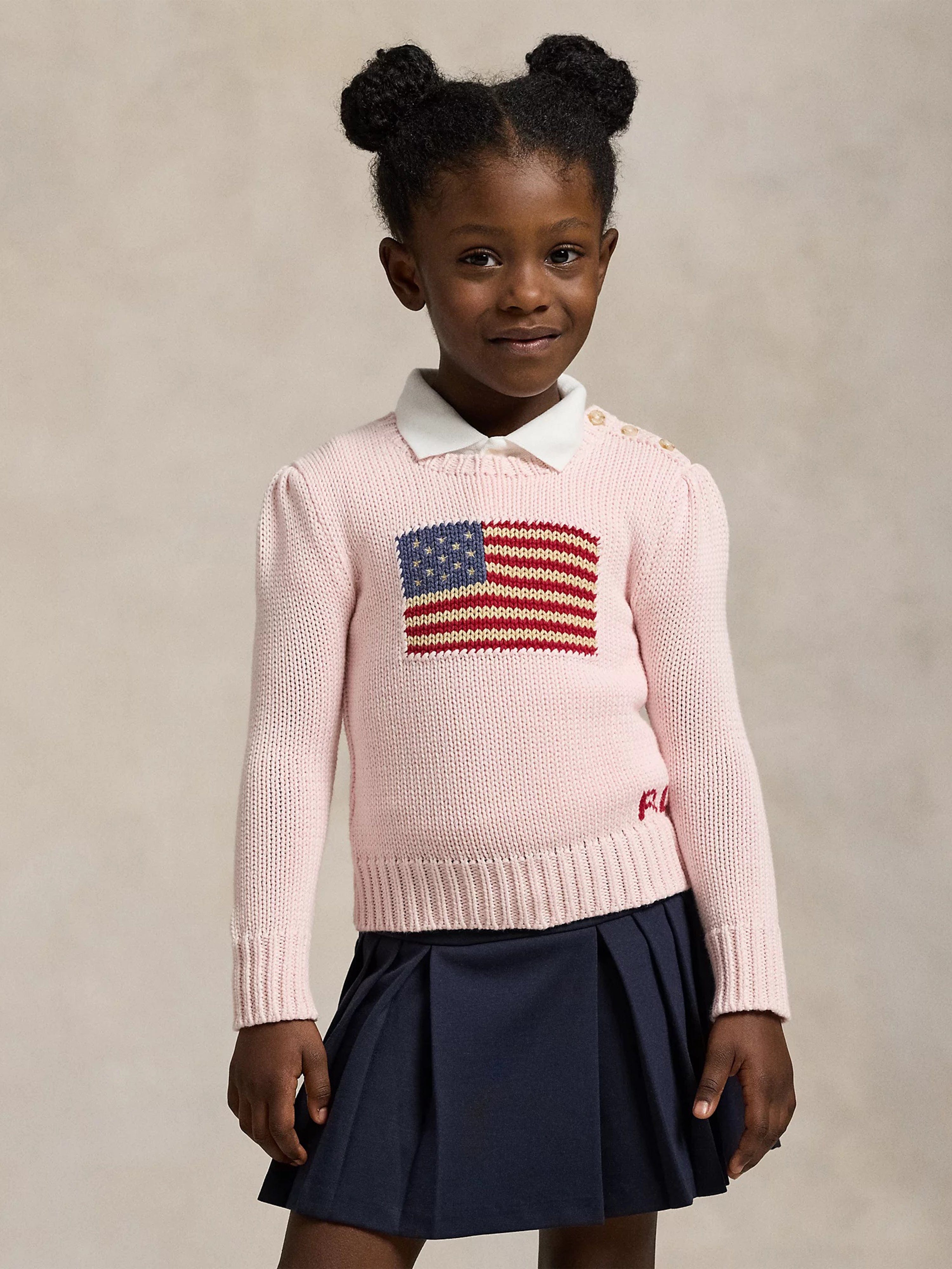 Ralph Lauren Girls USA Flag Jumper in Pink | Childsplay Clothing