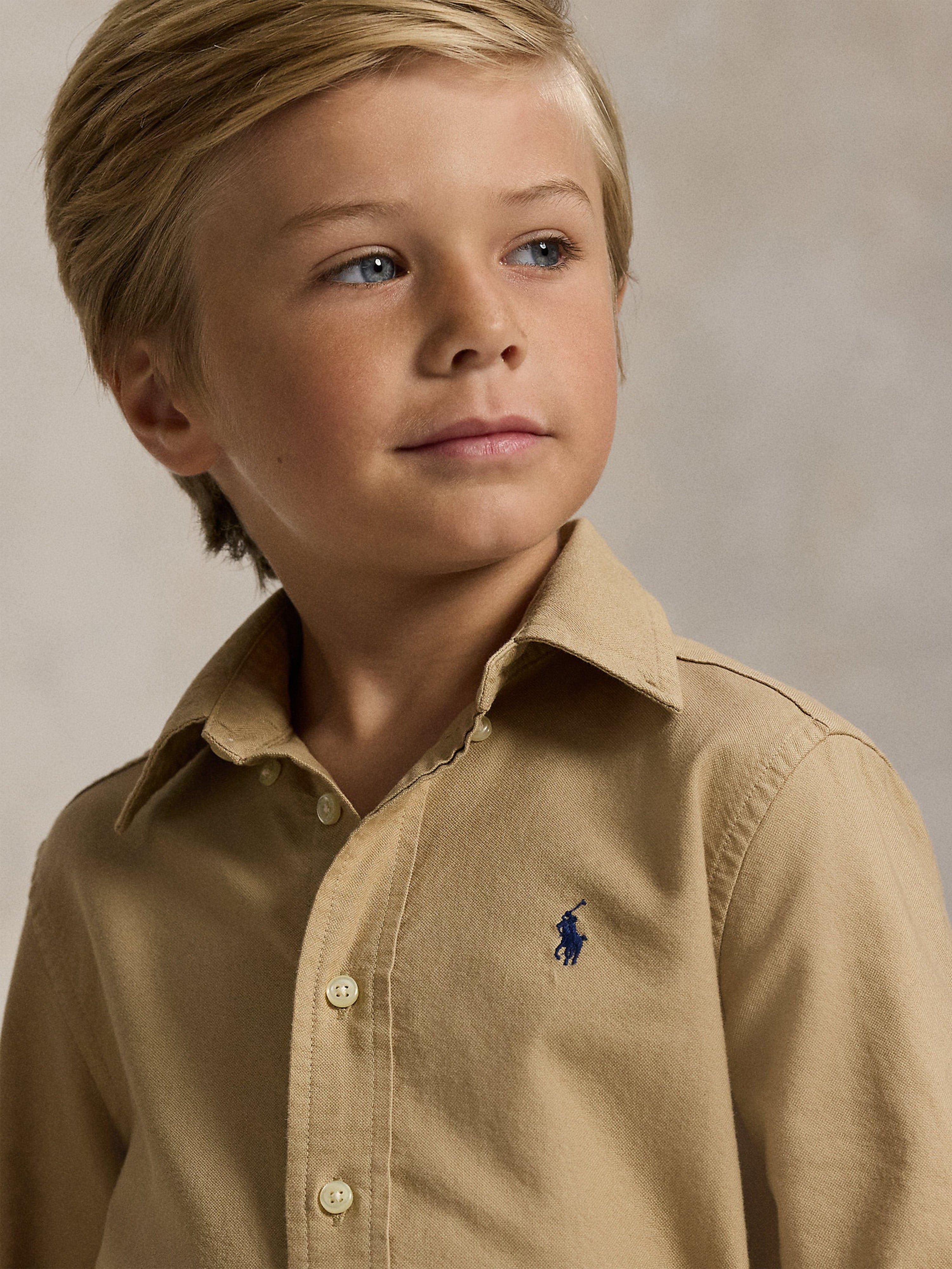 Ralph Lauren Boys Logo Oxford Shirt in Beige | Childsplay Clothing