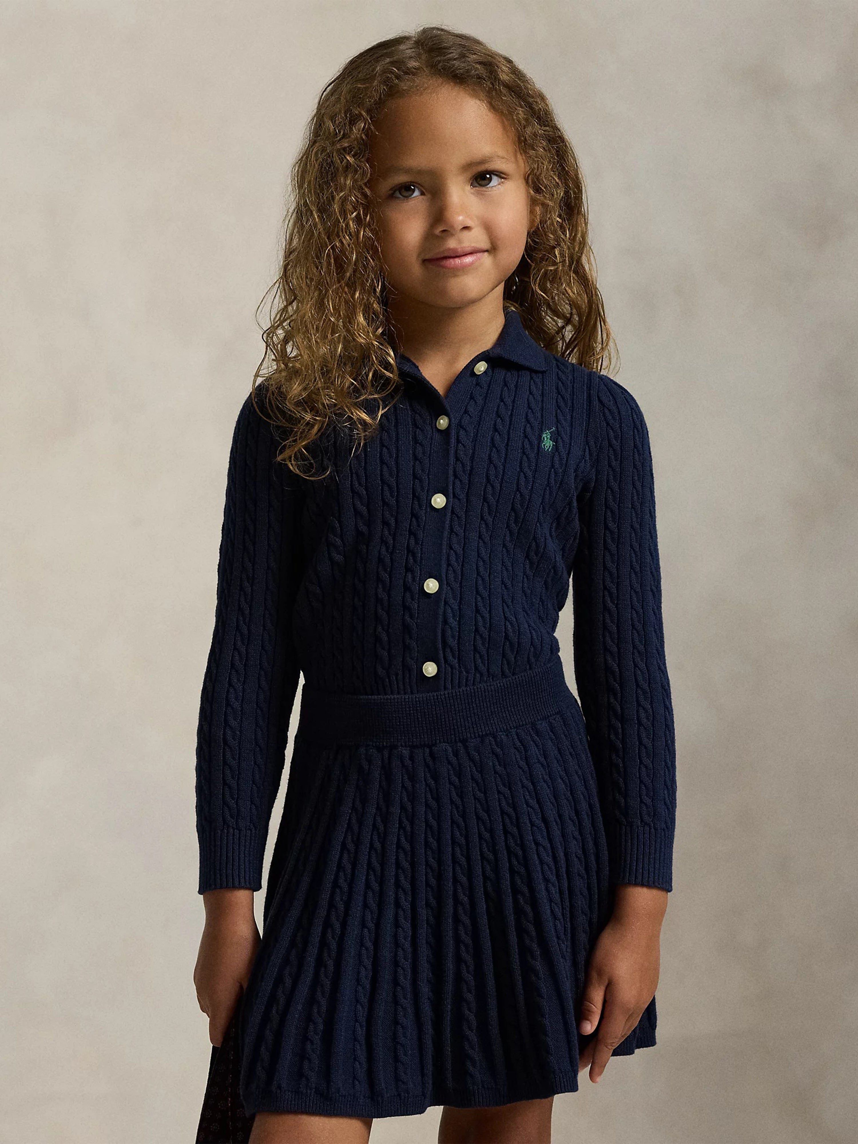 Ralph Lauren Girls Cable Knit Cardigan and Skirt Set in Navy