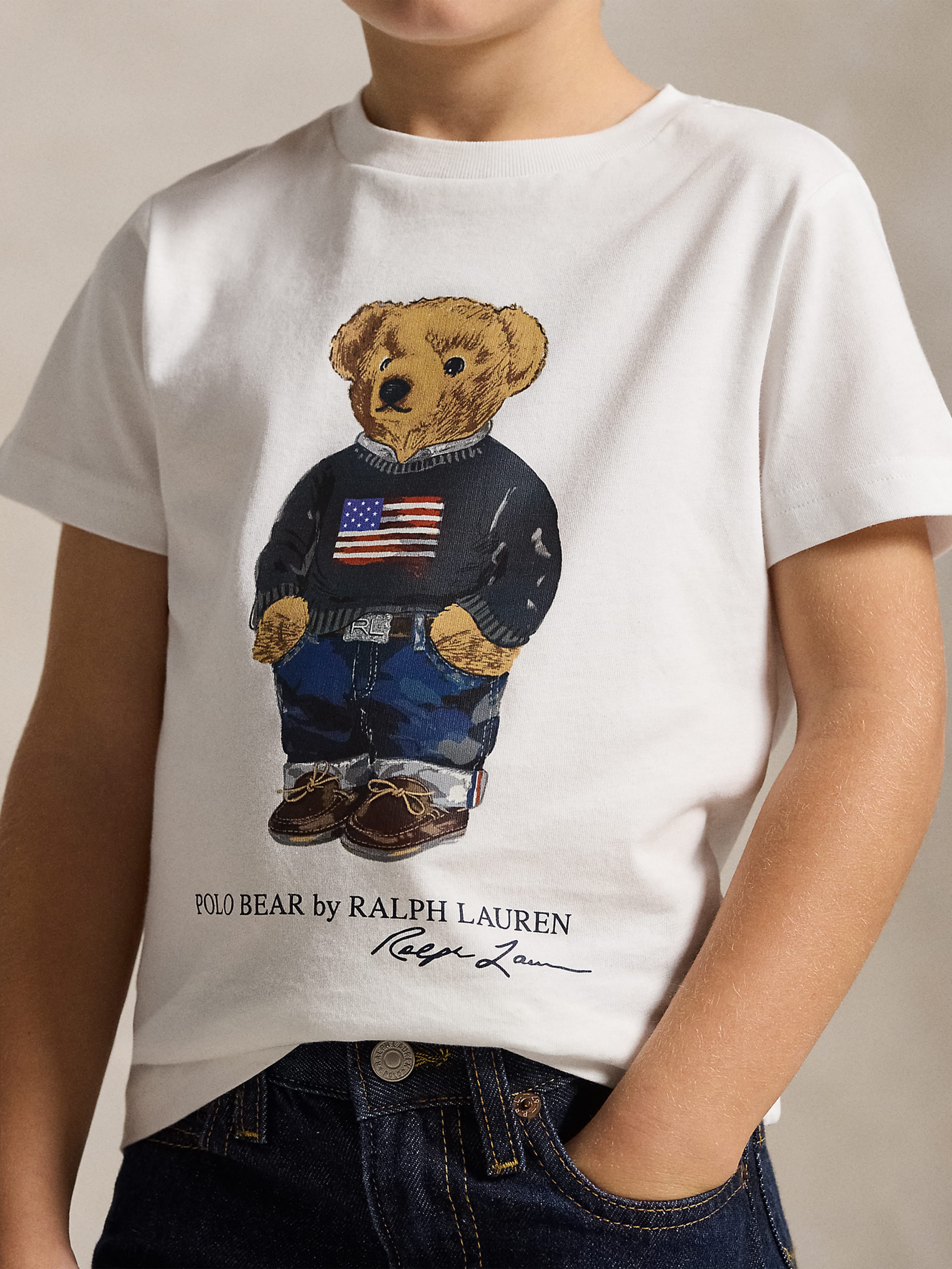 Ralph Lauren Boys Polo Bear T-Shirt in White | Childsplay Clothing