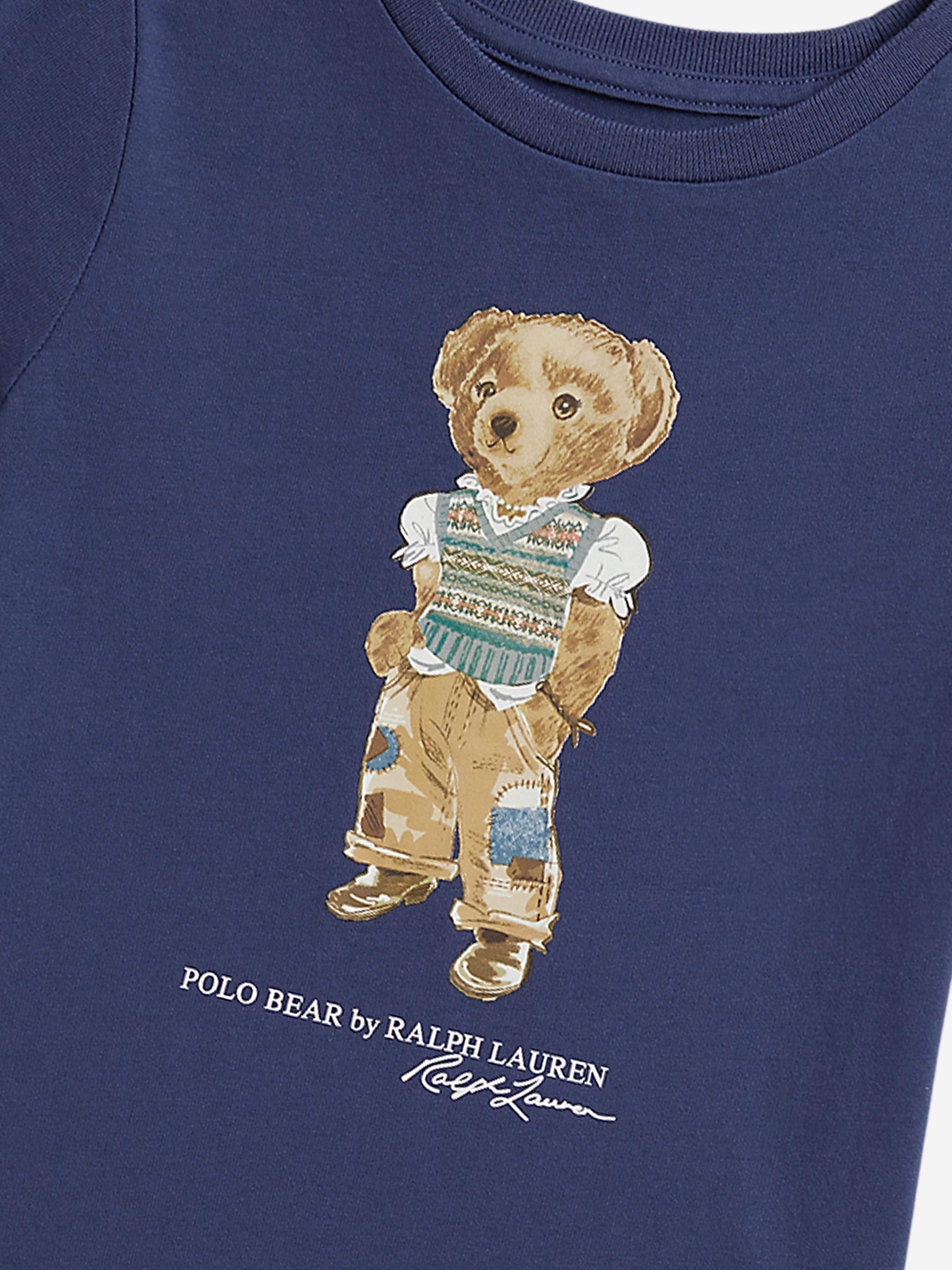 Ralph Lauren Girls Polo Bear Jersey Dress in Blue | Childsplay