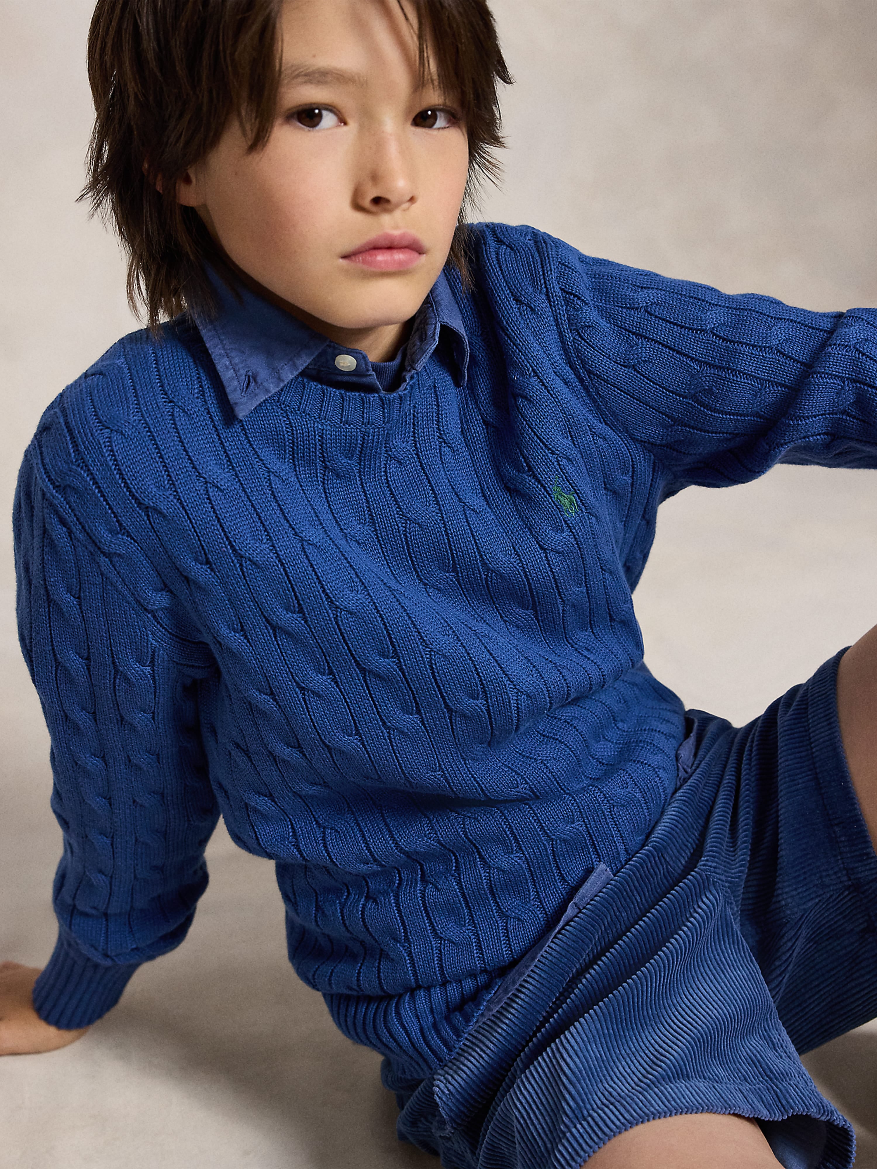 Ralph Lauren Kids Boys Cable Knit Jumper Blue | 2–20 Yrs | Dusty