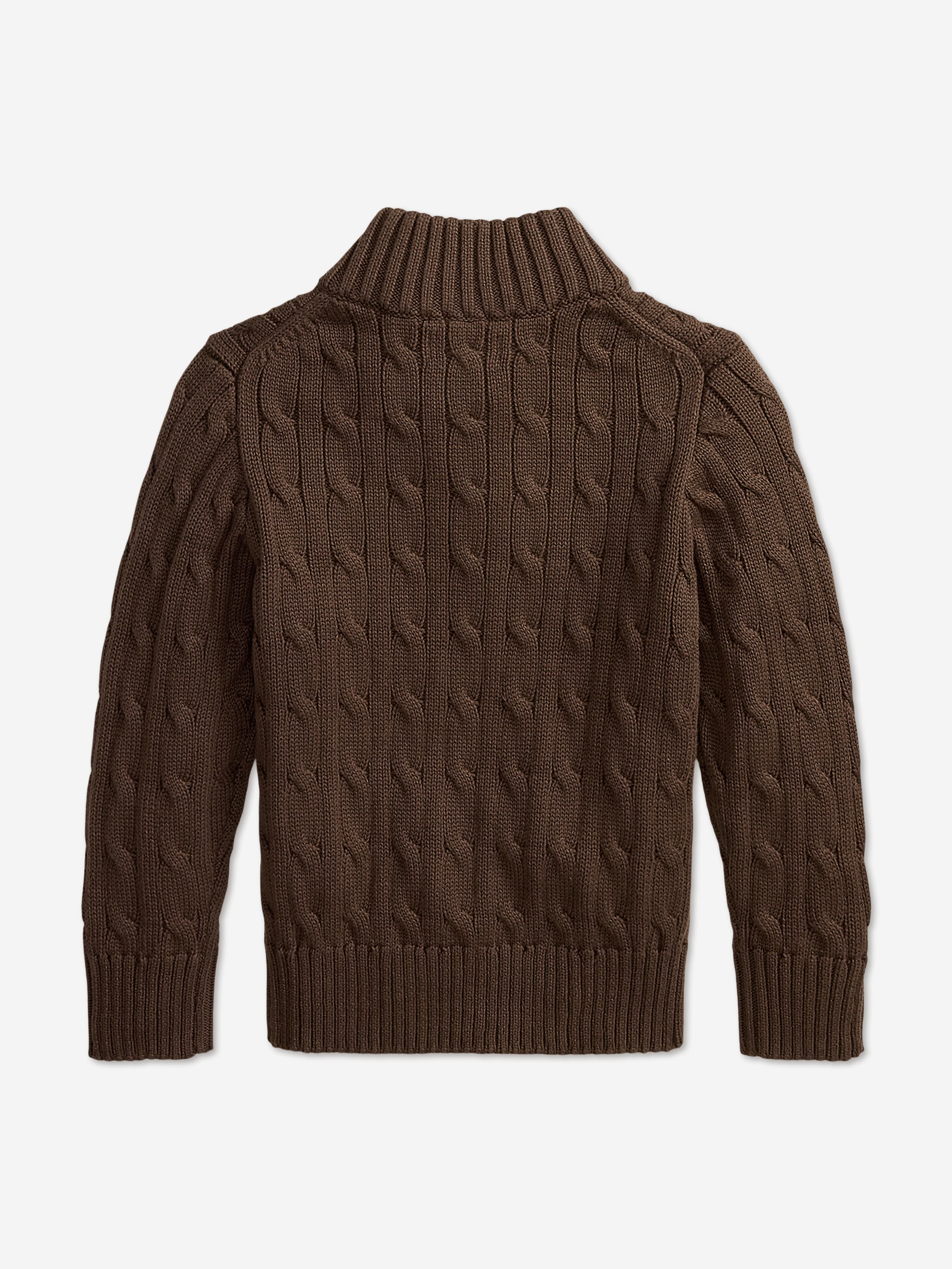 Ralph Lauren Kids Boys Cable Knit Half Zip Jumper Brown | 4–20 Yrs