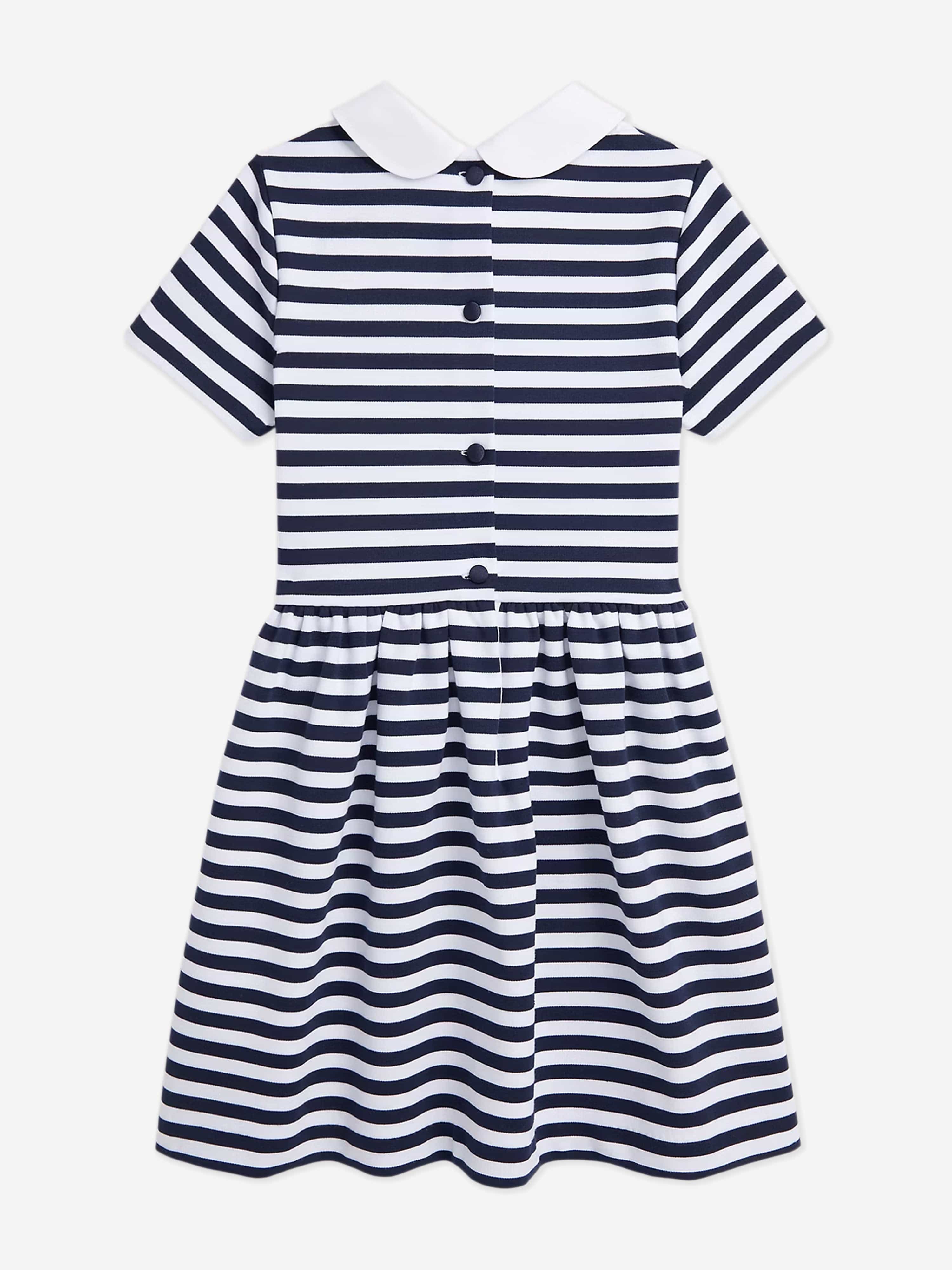 ralph lauren black and white striped dress Ralph Lauren Girls Striped Polo Dress in Navy
