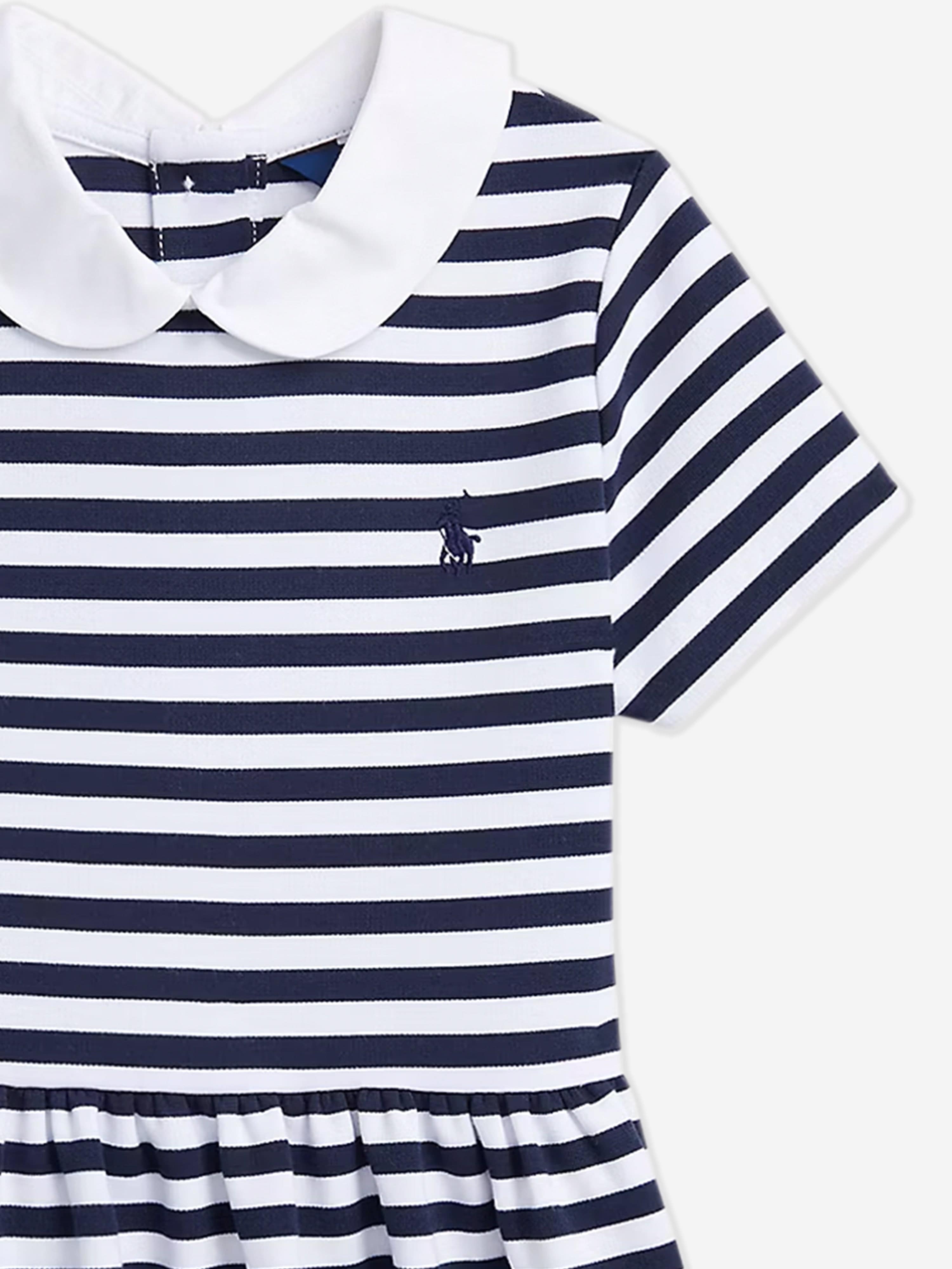 Ralph Lauren Girls Striped Polo Dress in Navy