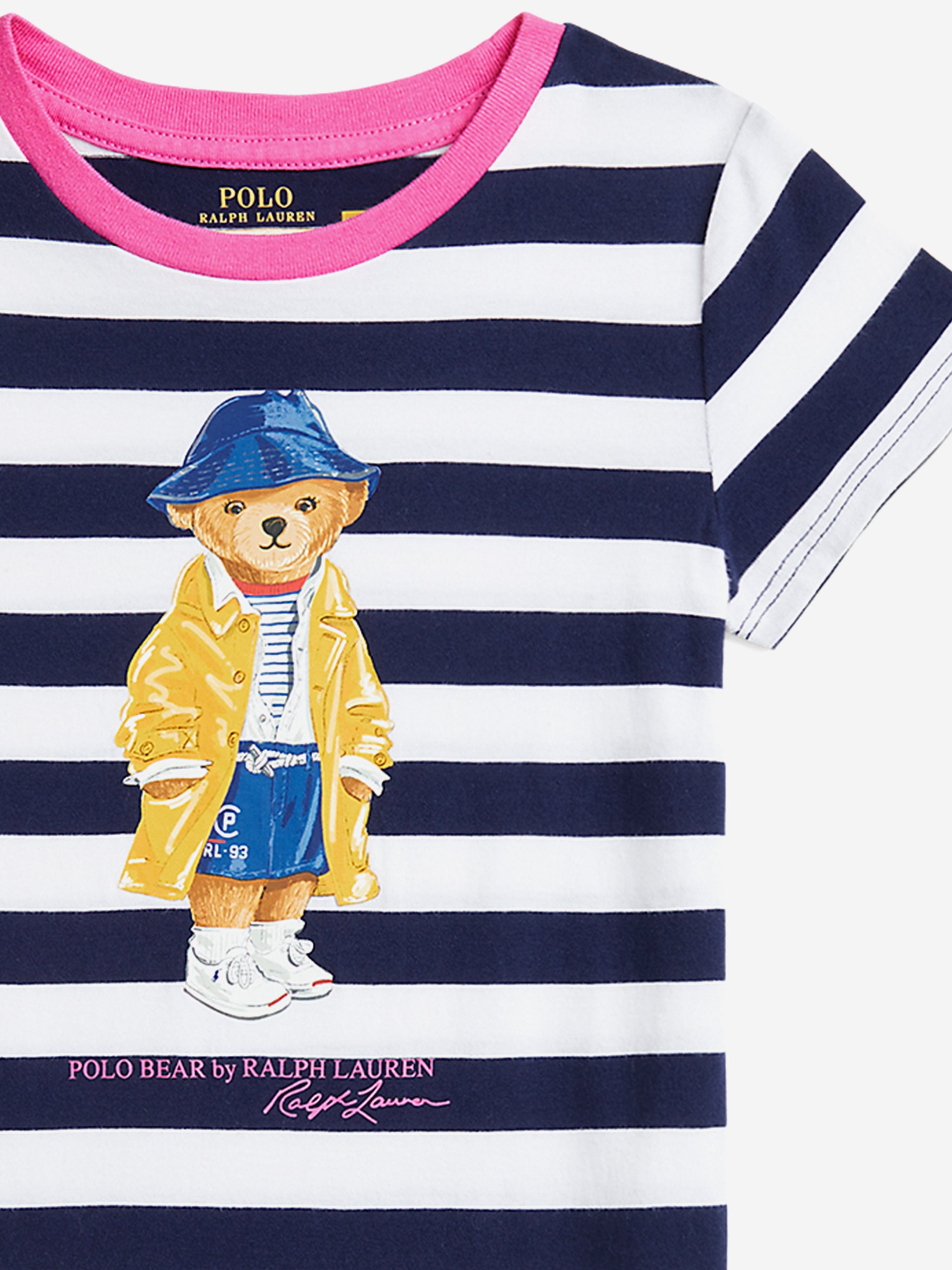 Ralph Lauren Girls Striped Polo Bear T-Shirt Dress in Navy