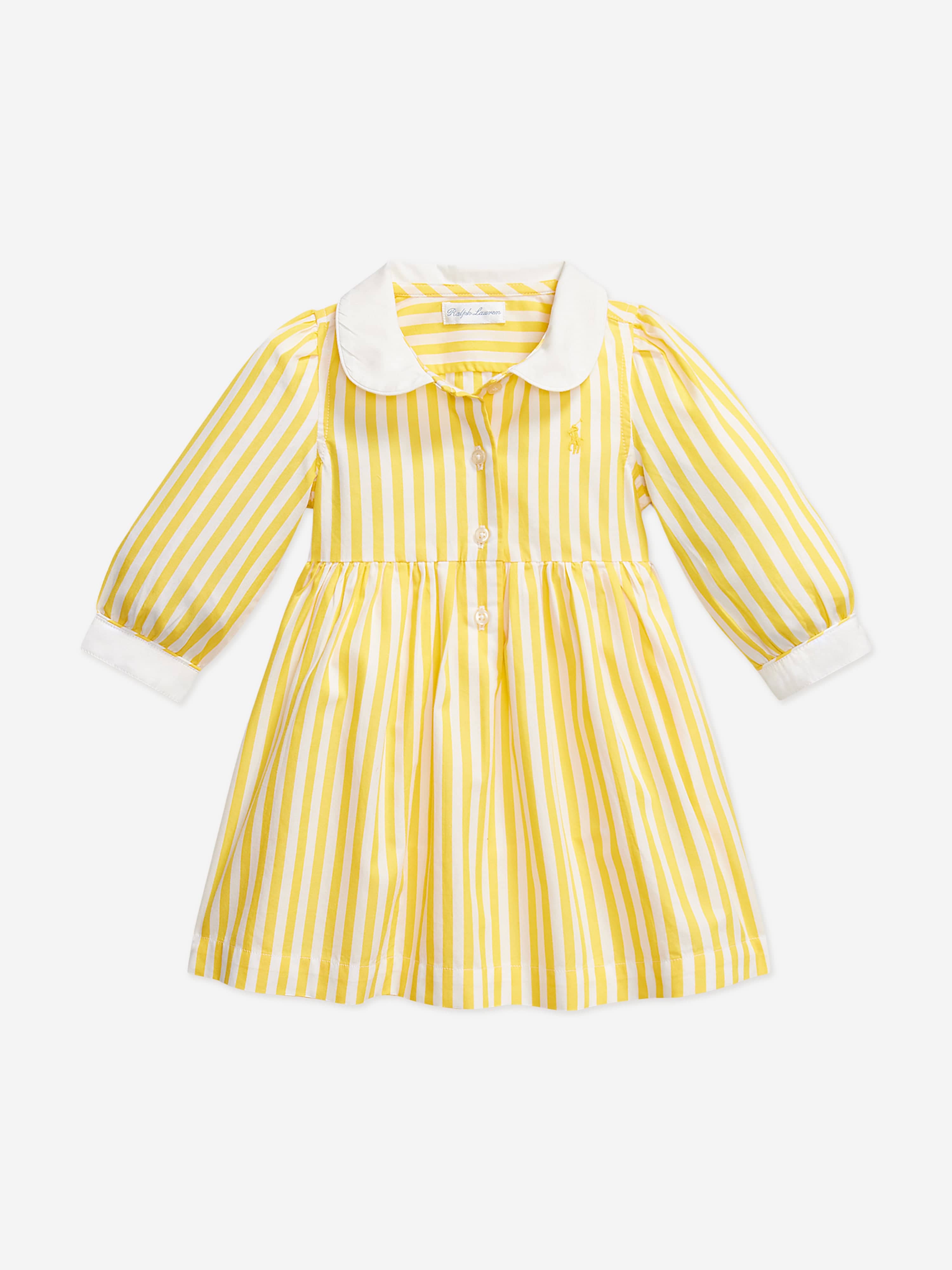 yellow toddler dress long sleeve Ralph Lauren Baby Girls Striped Poplin Shirt Dress in Yellow 6 Mths