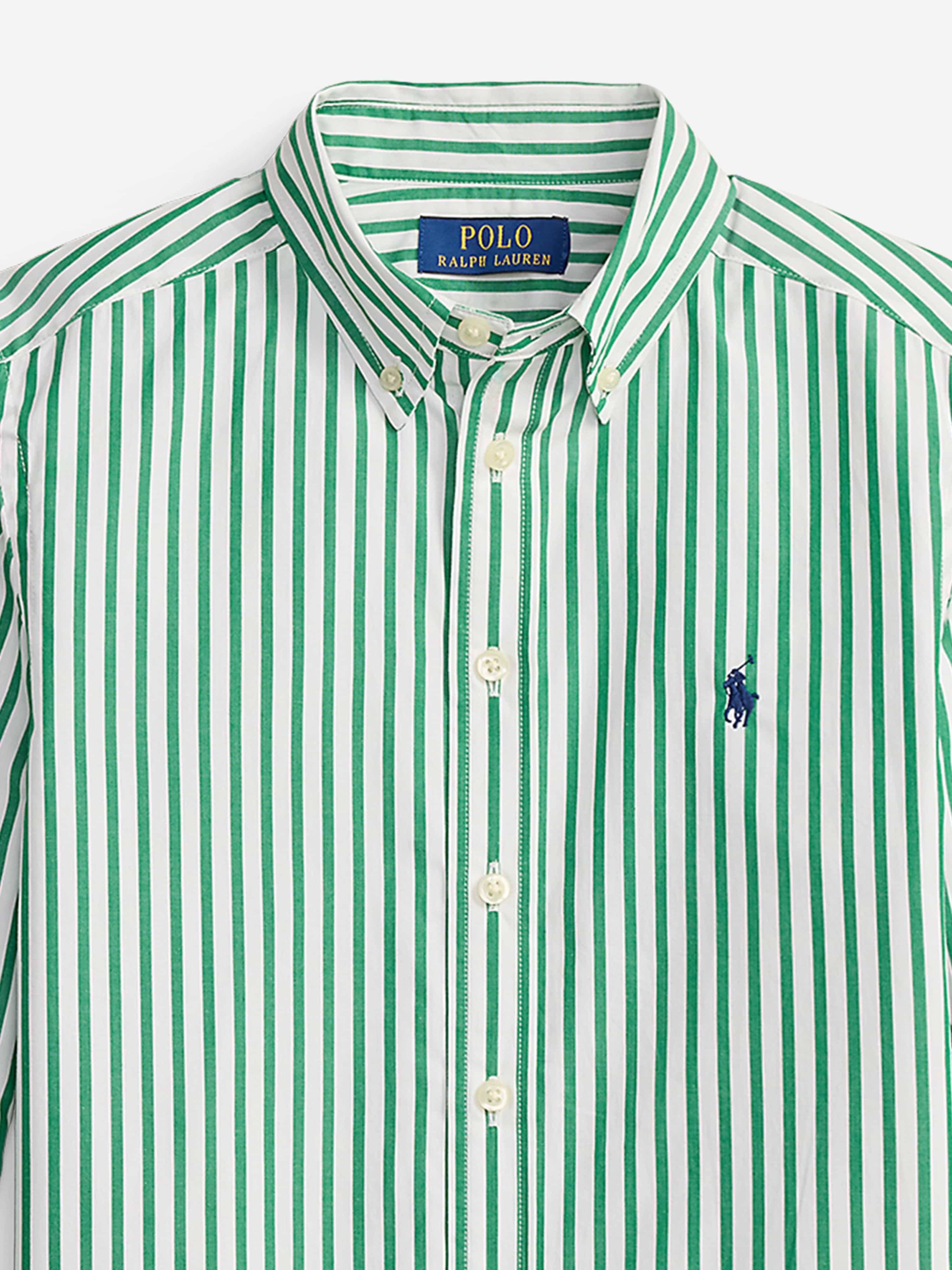 Ralph Lauren Boys Striped Poplin Shirt in Green 5 Yrs