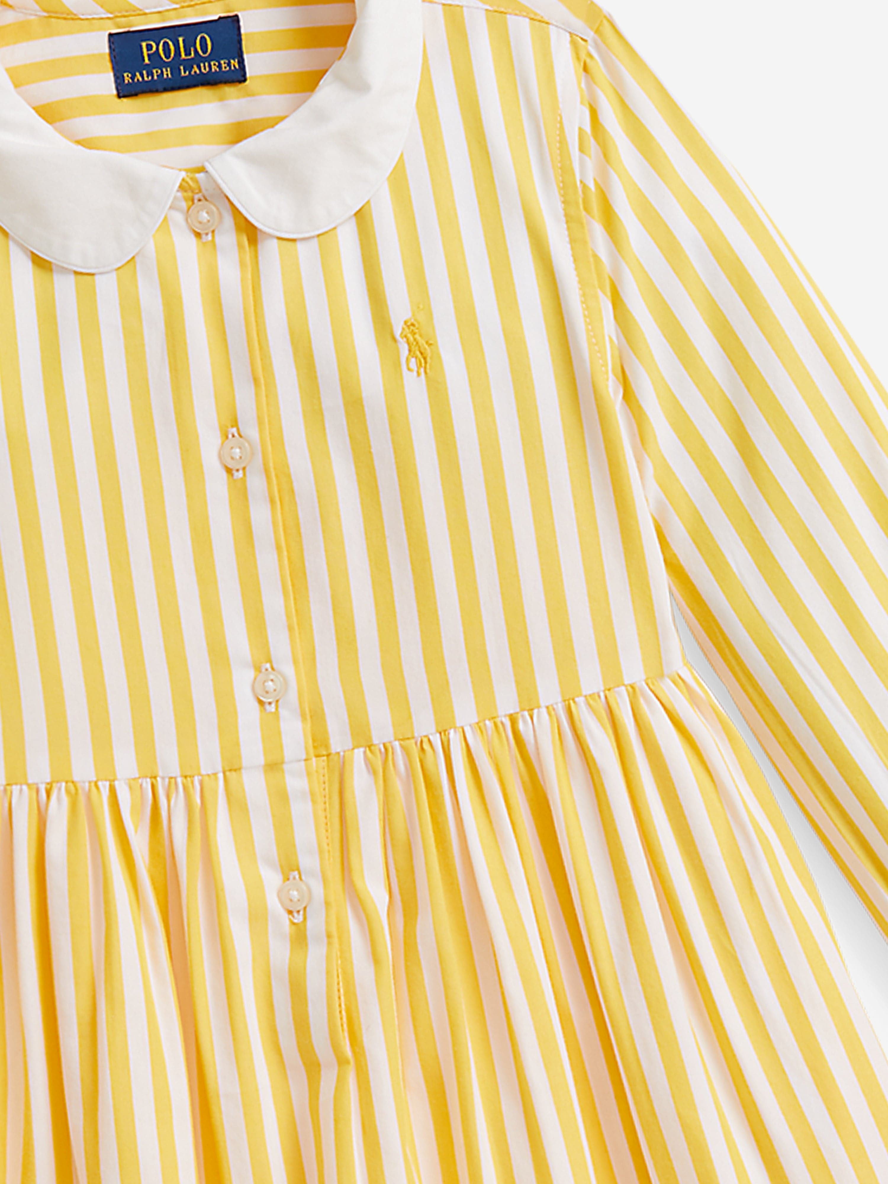 Ralph Lauren Girls Striped Poplin Shirt Dress in Yellow