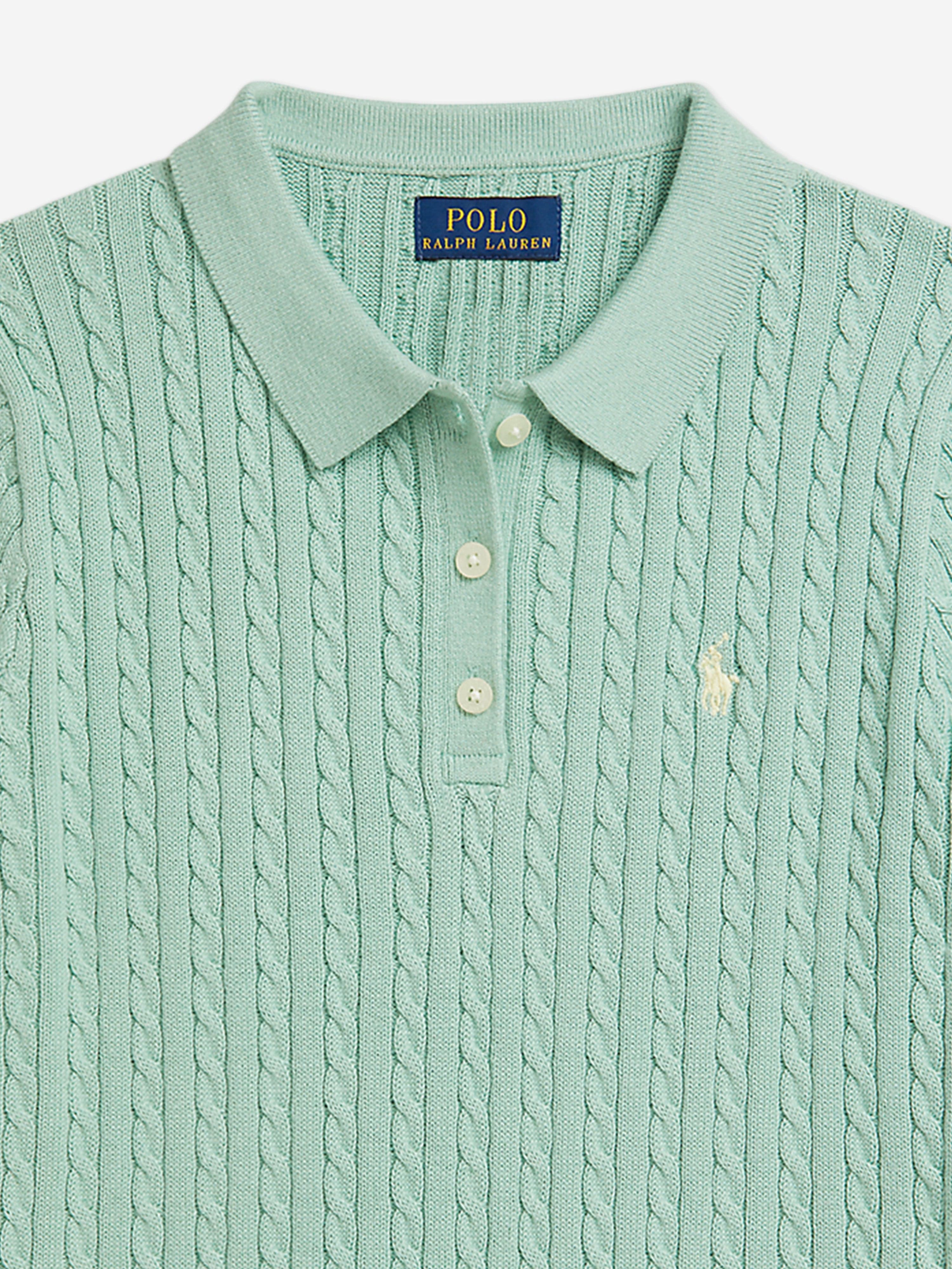 Ralph Lauren Girls Mini Cable Knit Polo Top in Green | Childsplay