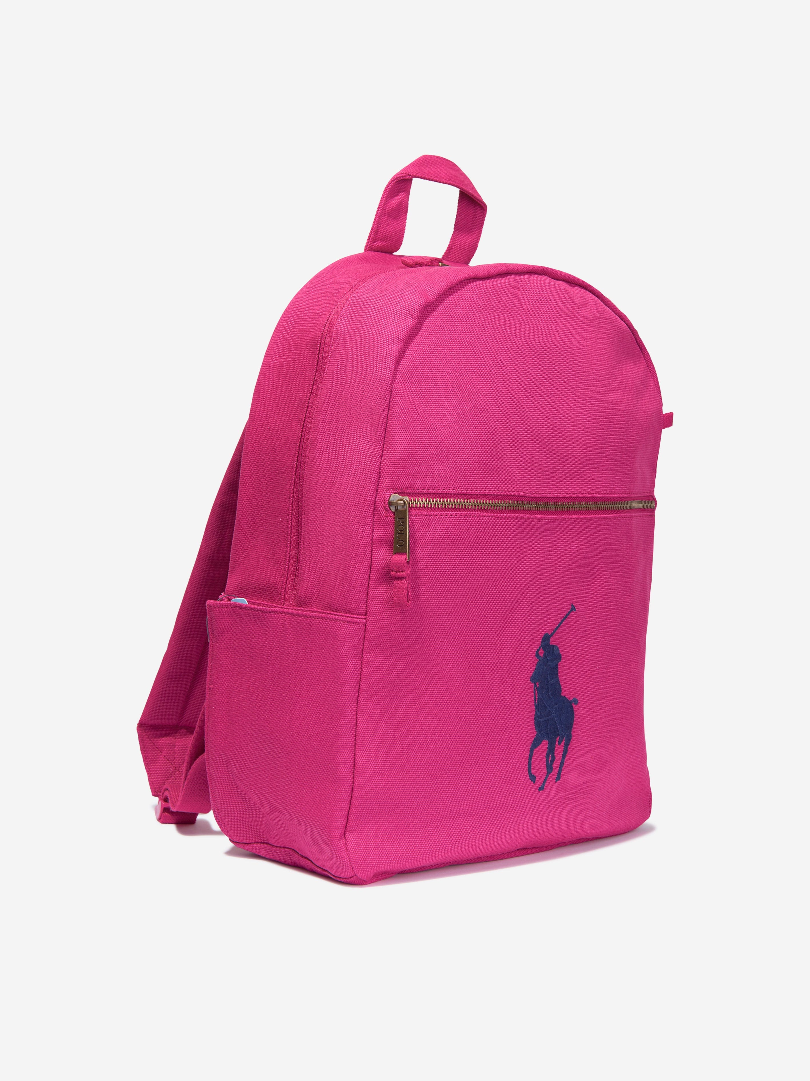 Ralph Lauren Girls Canvas School Backpack With Card Holder in Pink