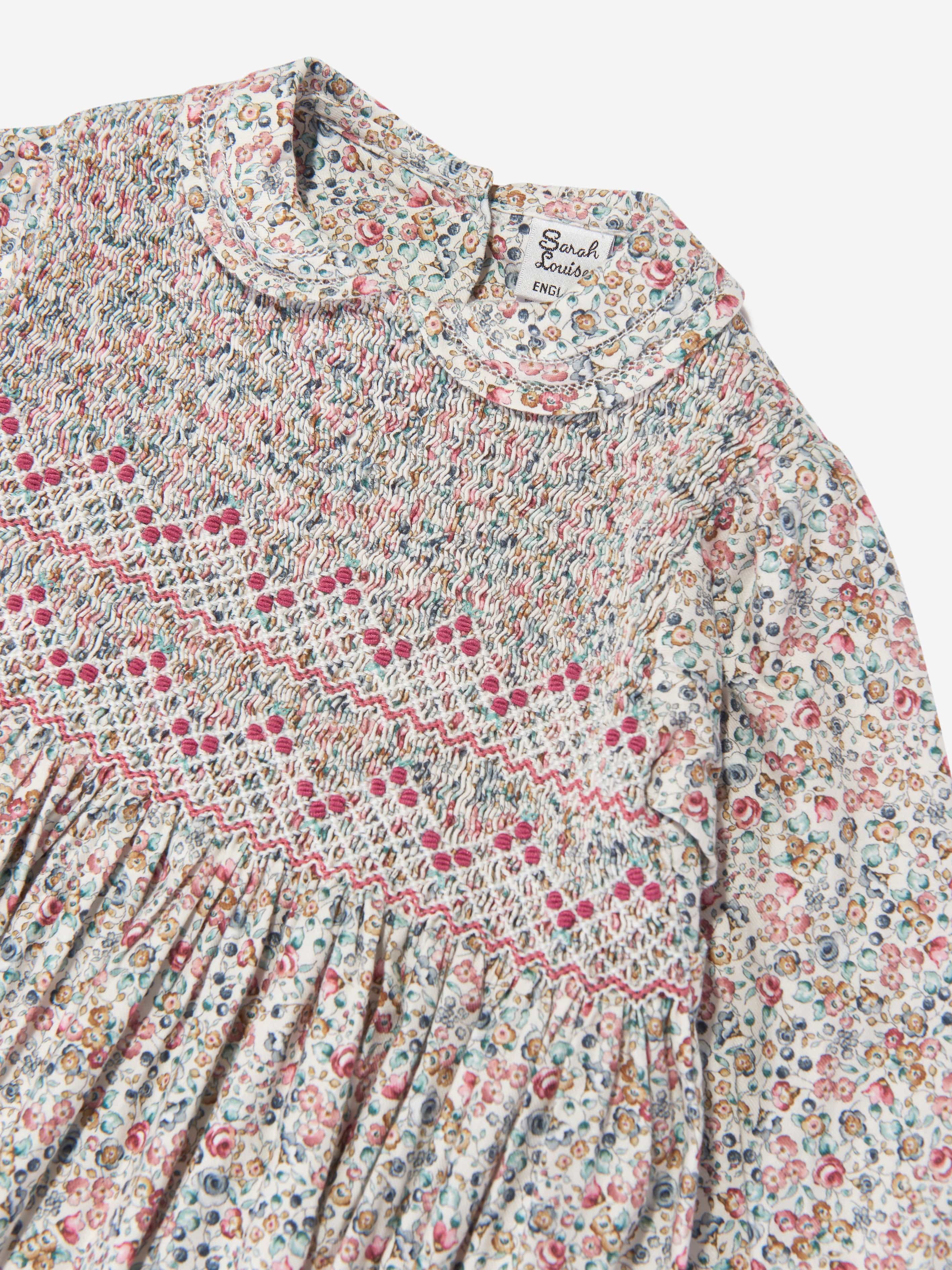 Sarah Louise Sarah Louise Girls Floral Smocked Dress in Blue 