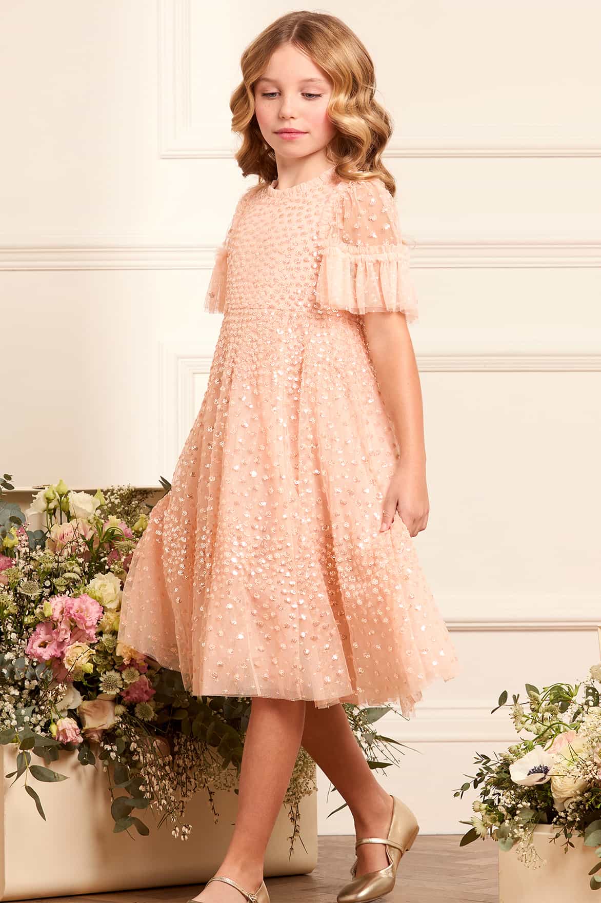 Needle & Thread Girls Tulle Scatter Dot Dress in Pink