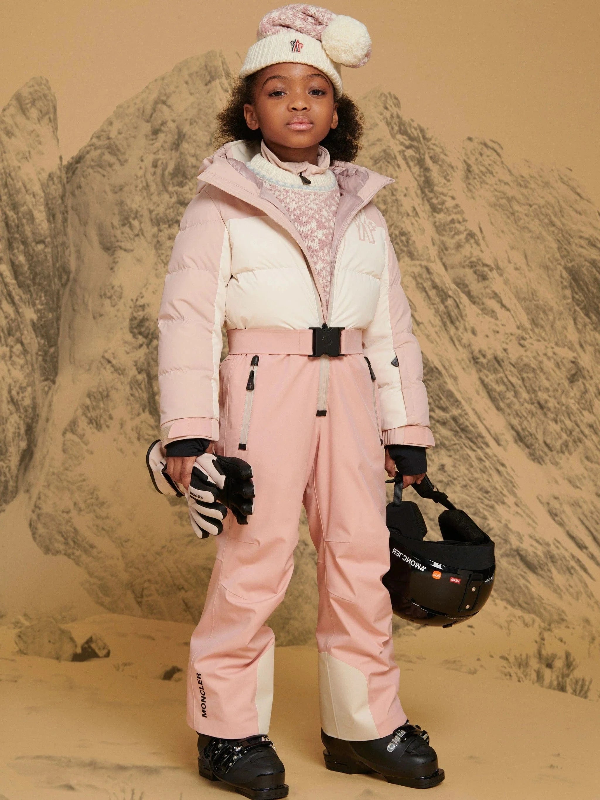 Moncler Enfant Girls Grenoble Down Padded Ski Suit in Pink Moncler Enfant Girls Grenoble Down Padded Ski Suit in Pink