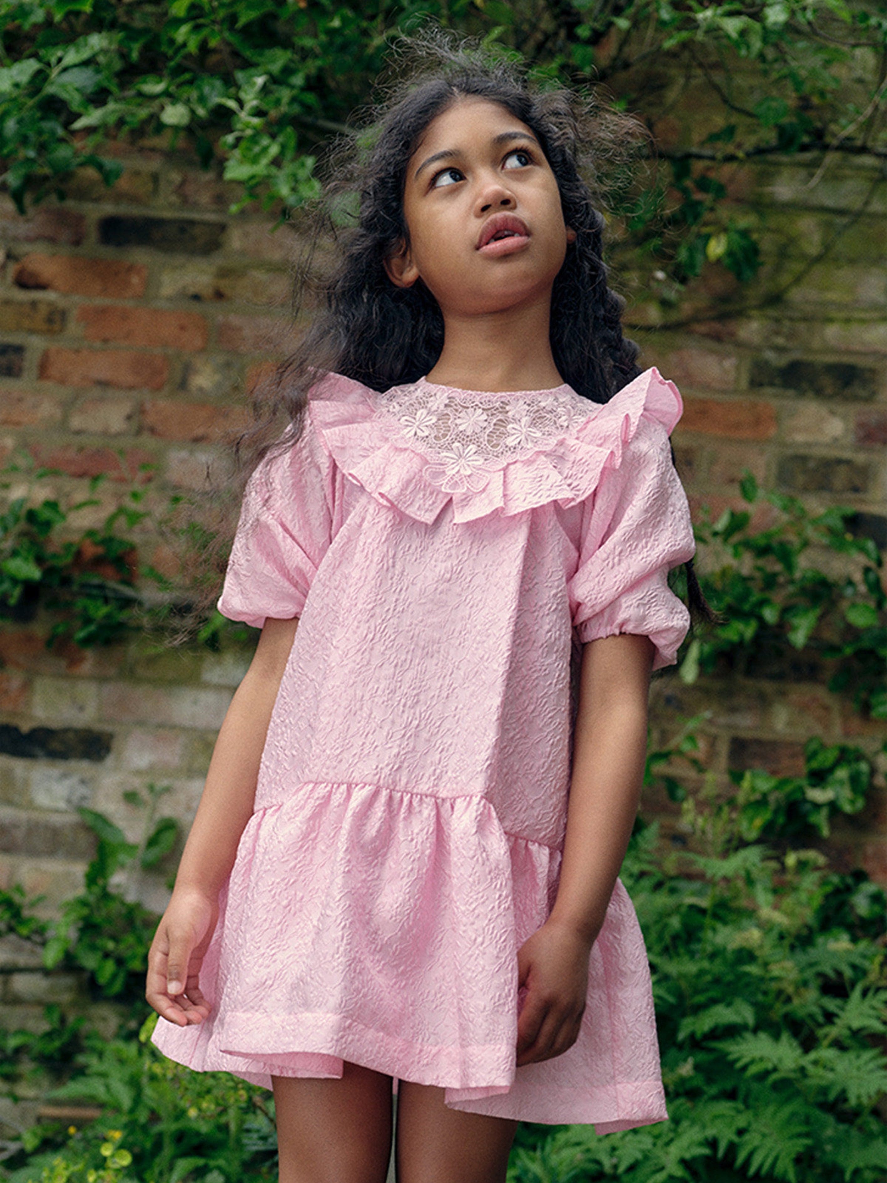 Self Portrait Girls Textured Crepe Mini Dress in Pink 10