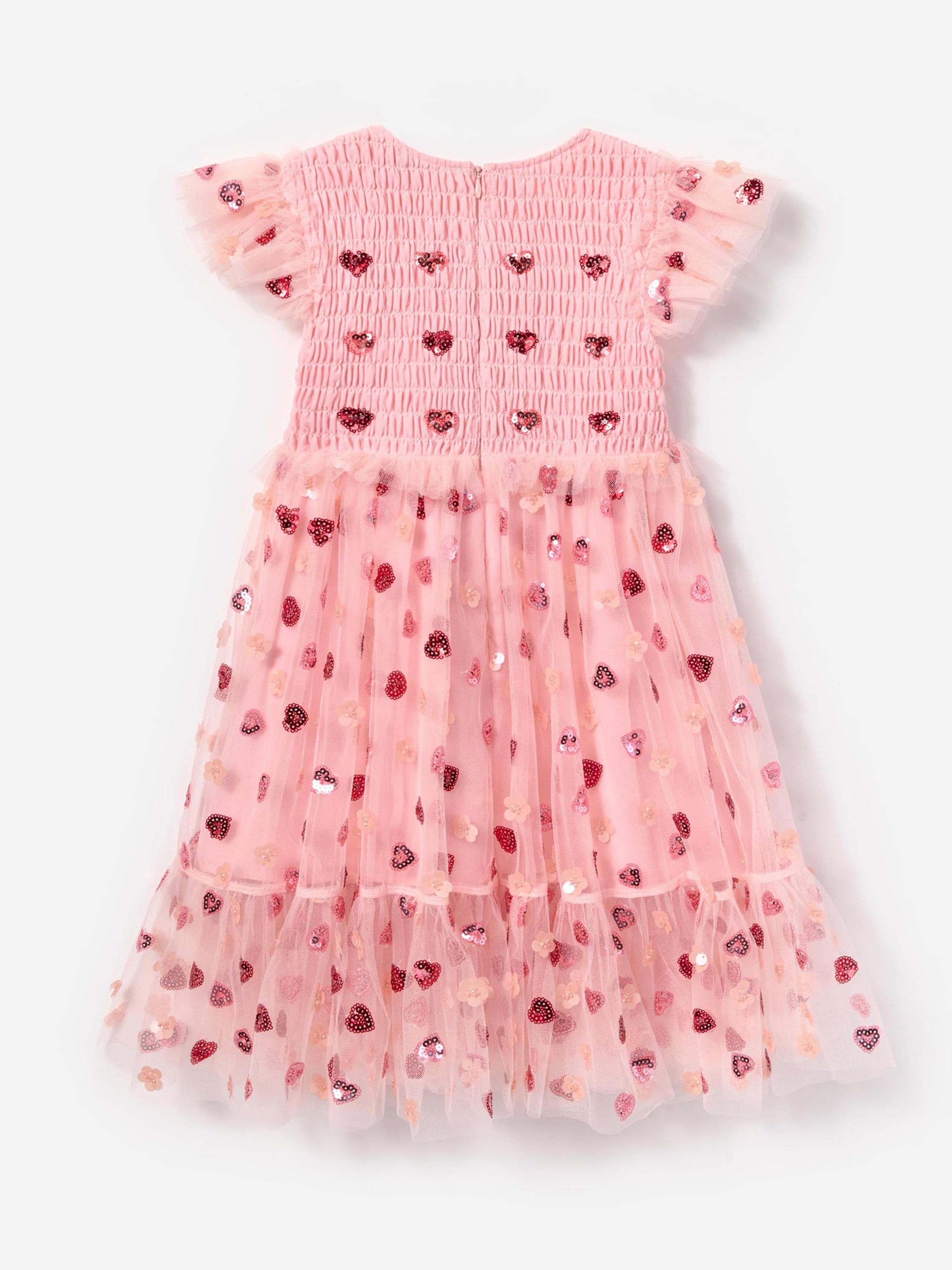 green emerald velvet dress Self Portrait Girls Mesh Heart Sequin Dress in Pink