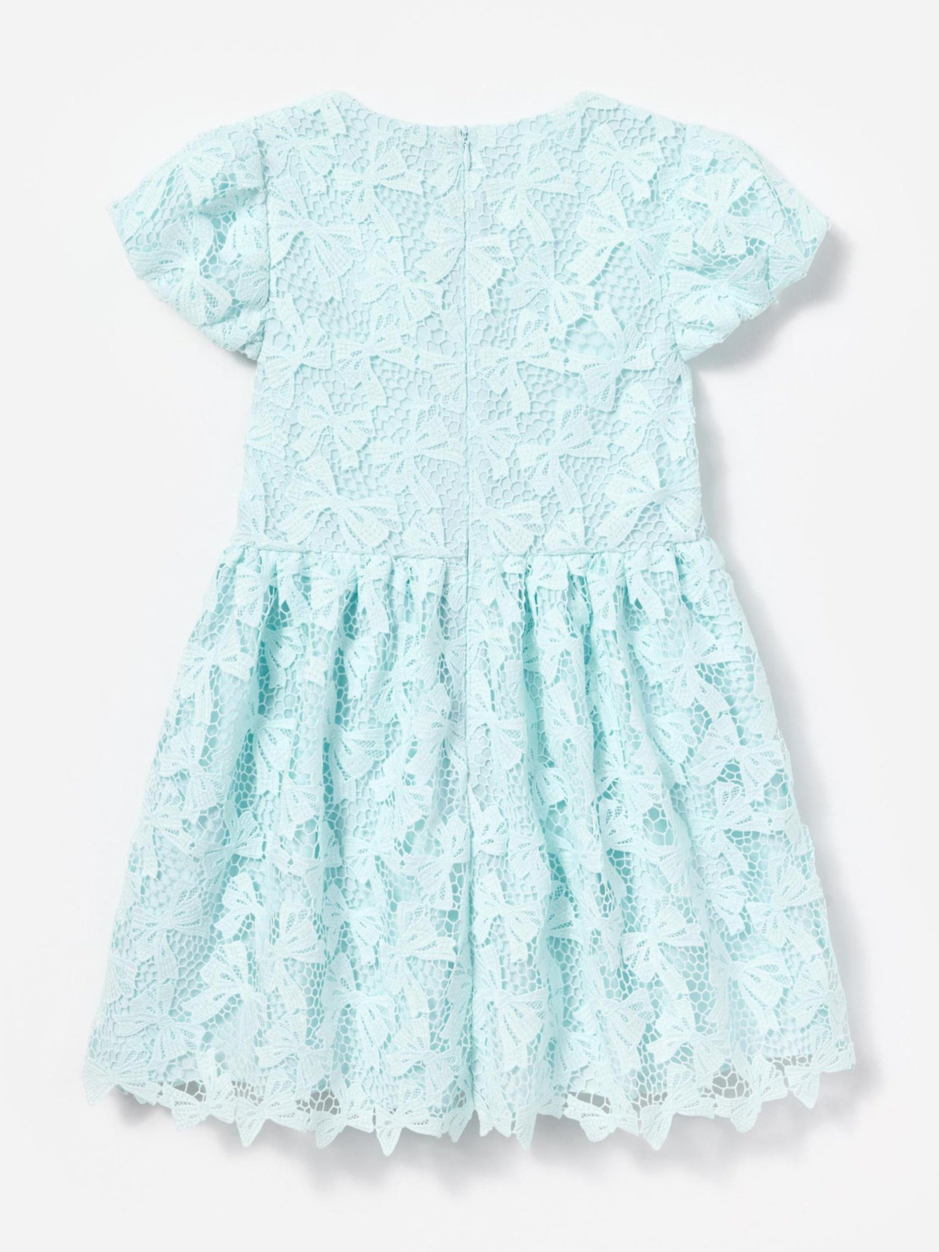 Self Portrait Girls Bow Lace Dress in Blue